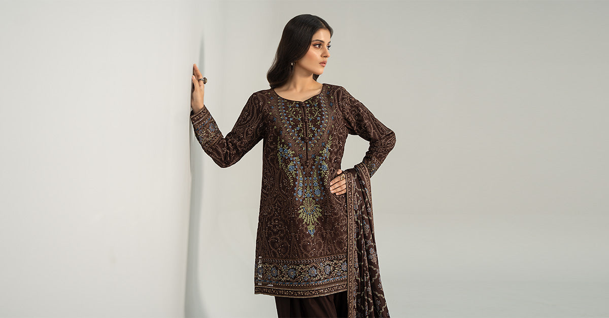 3 Piece Embroidered Khaddar Suit