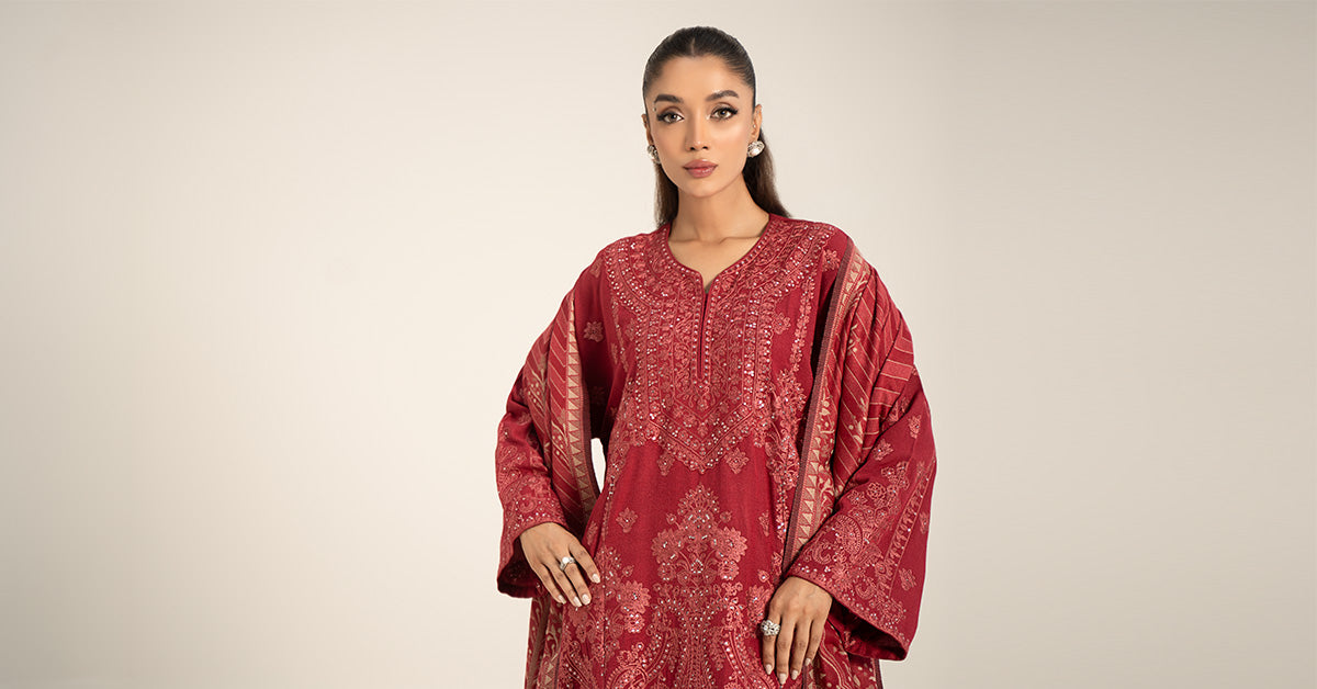3 Piece Embroidered Pashmina Wool Suit