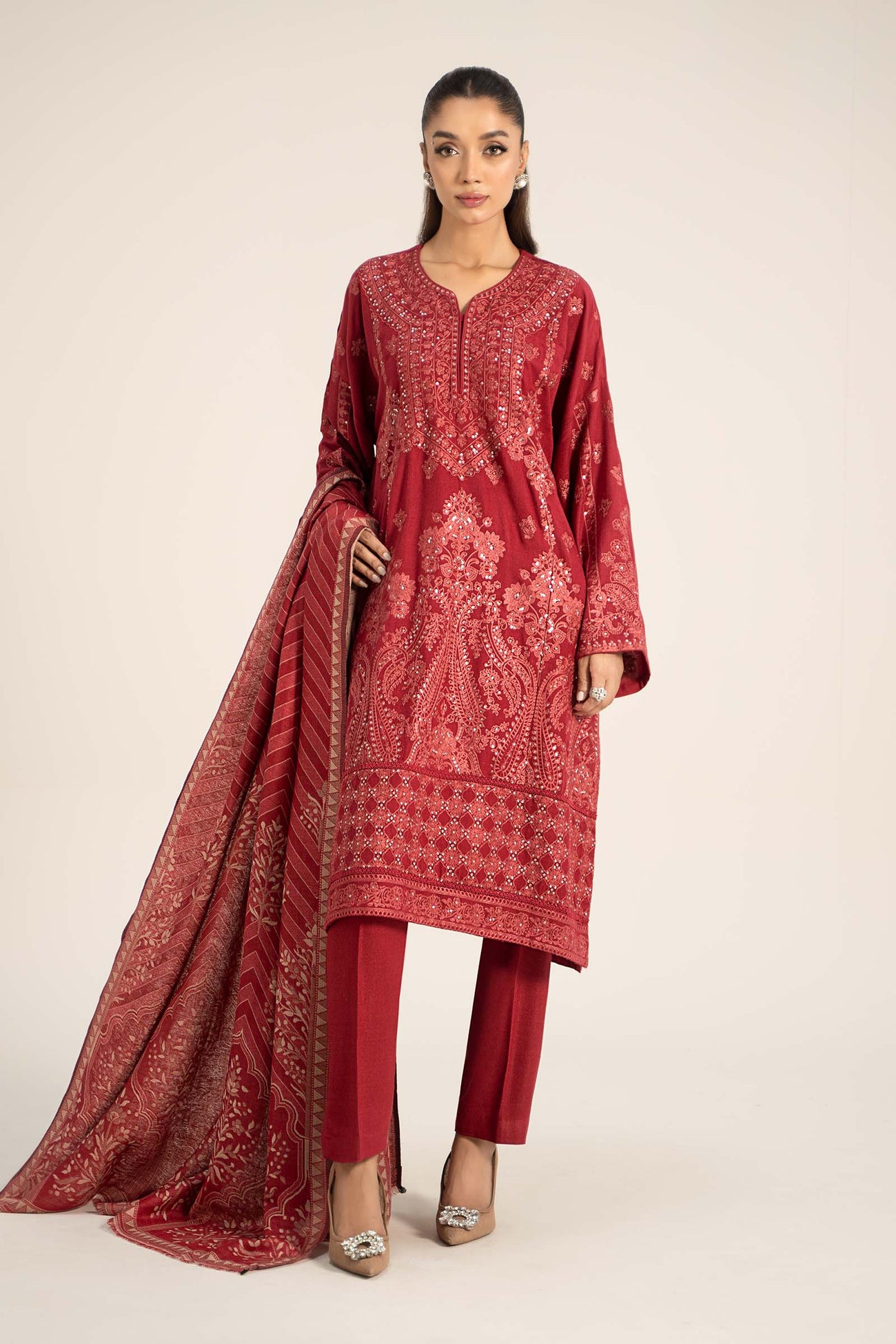 3 Piece Embroidered Pashmina Wool Suit