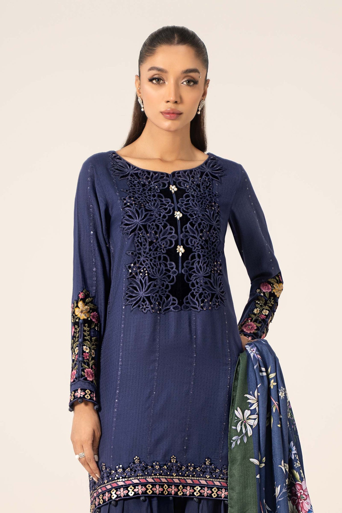 3 Piece Embroidered Linen Suit