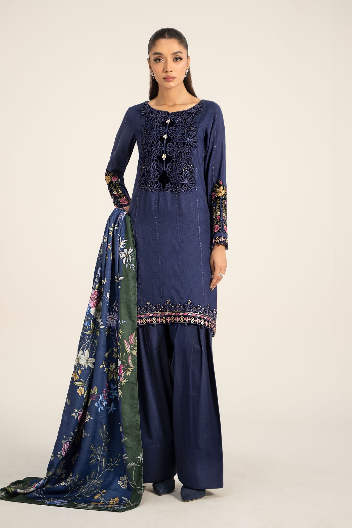 3 Piece Embroidered Linen Suit
