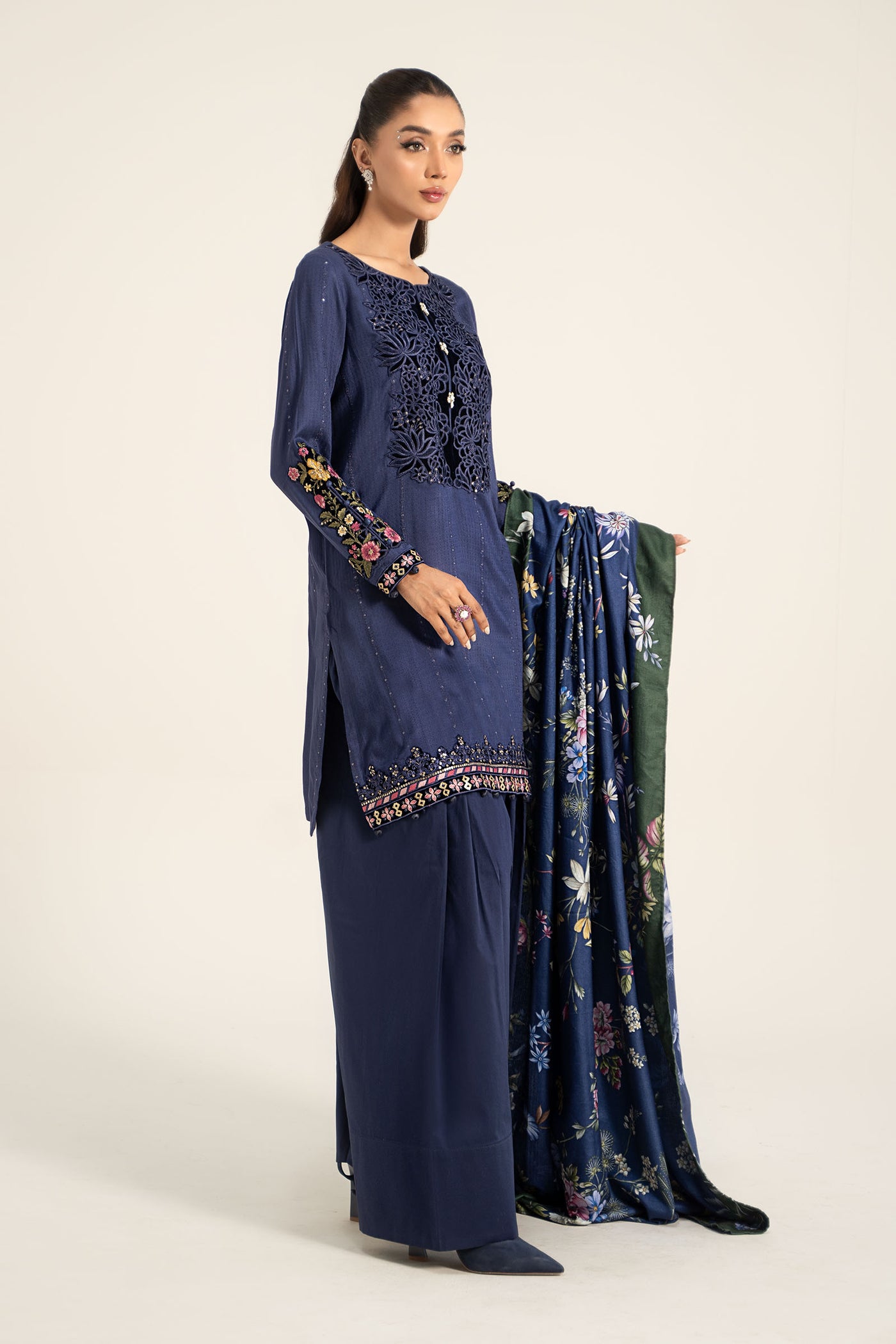 3 Piece Embroidered Linen Suit