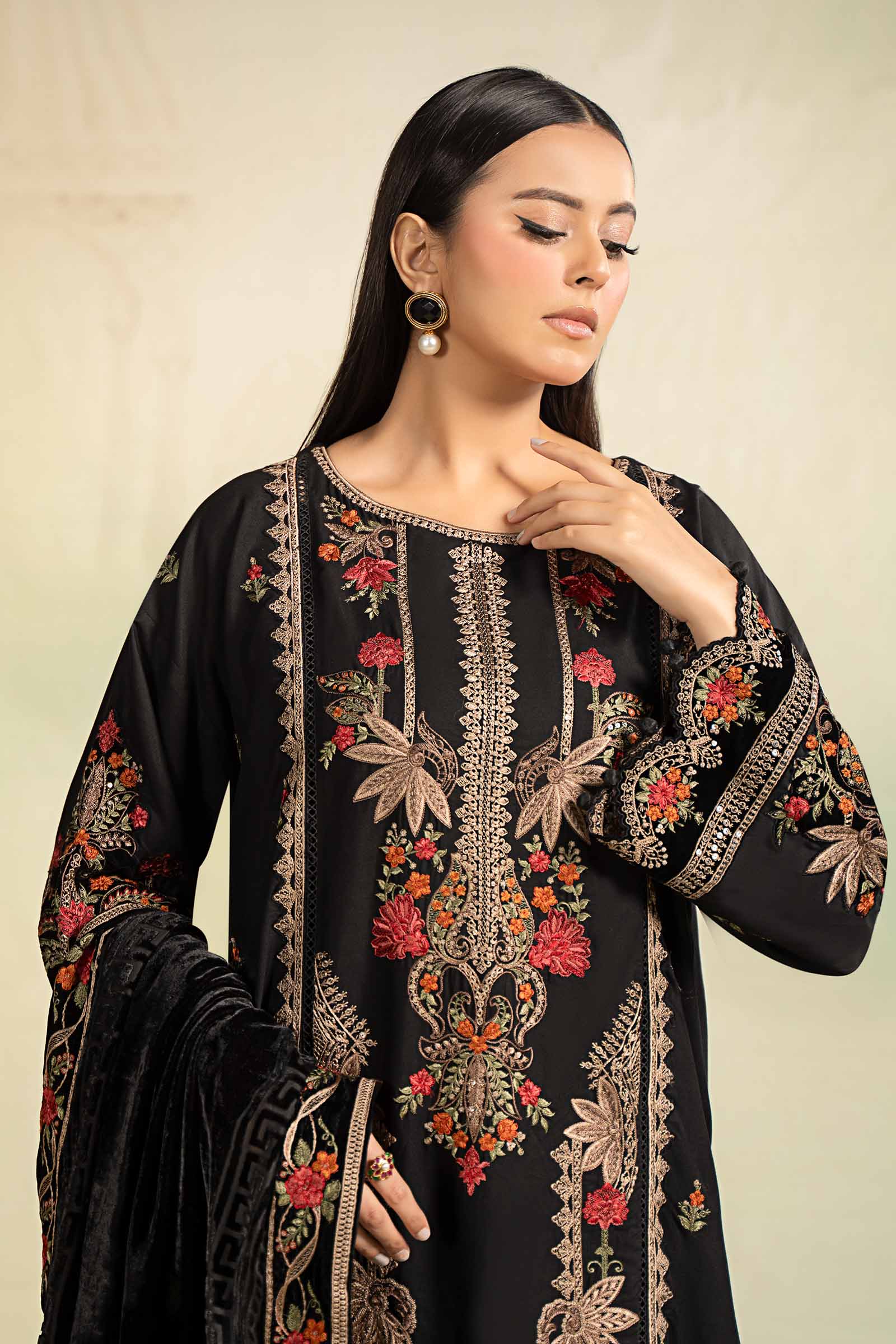 3 Piece Embroidered Linen Suit