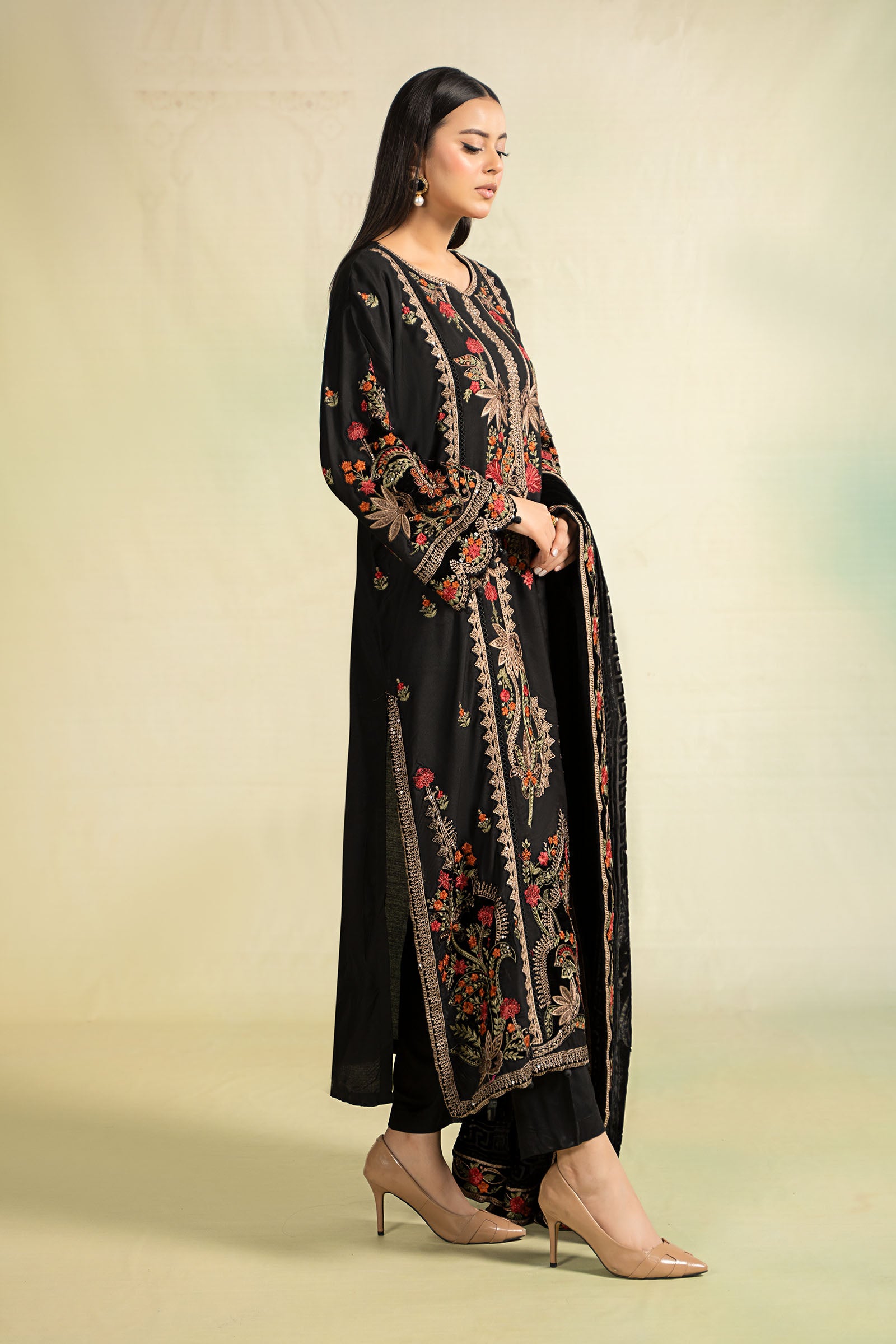 3 Piece Embroidered Linen Suit
