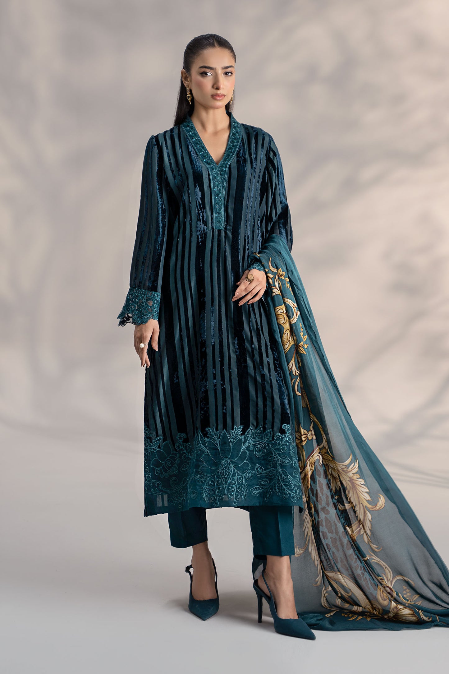 3 Piece Embroidered Plush Suit