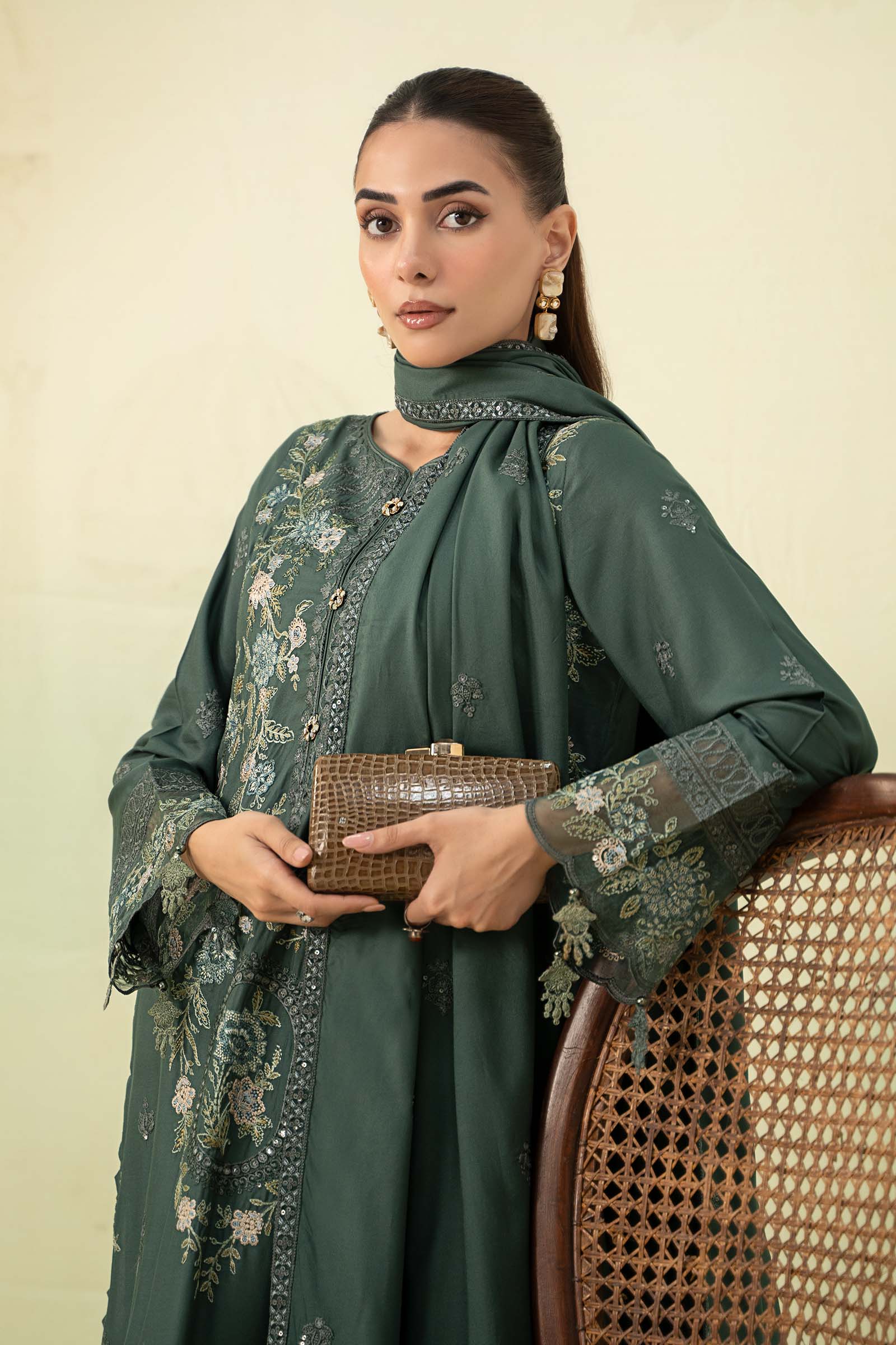 3 Piece Embroidered Linen Suit