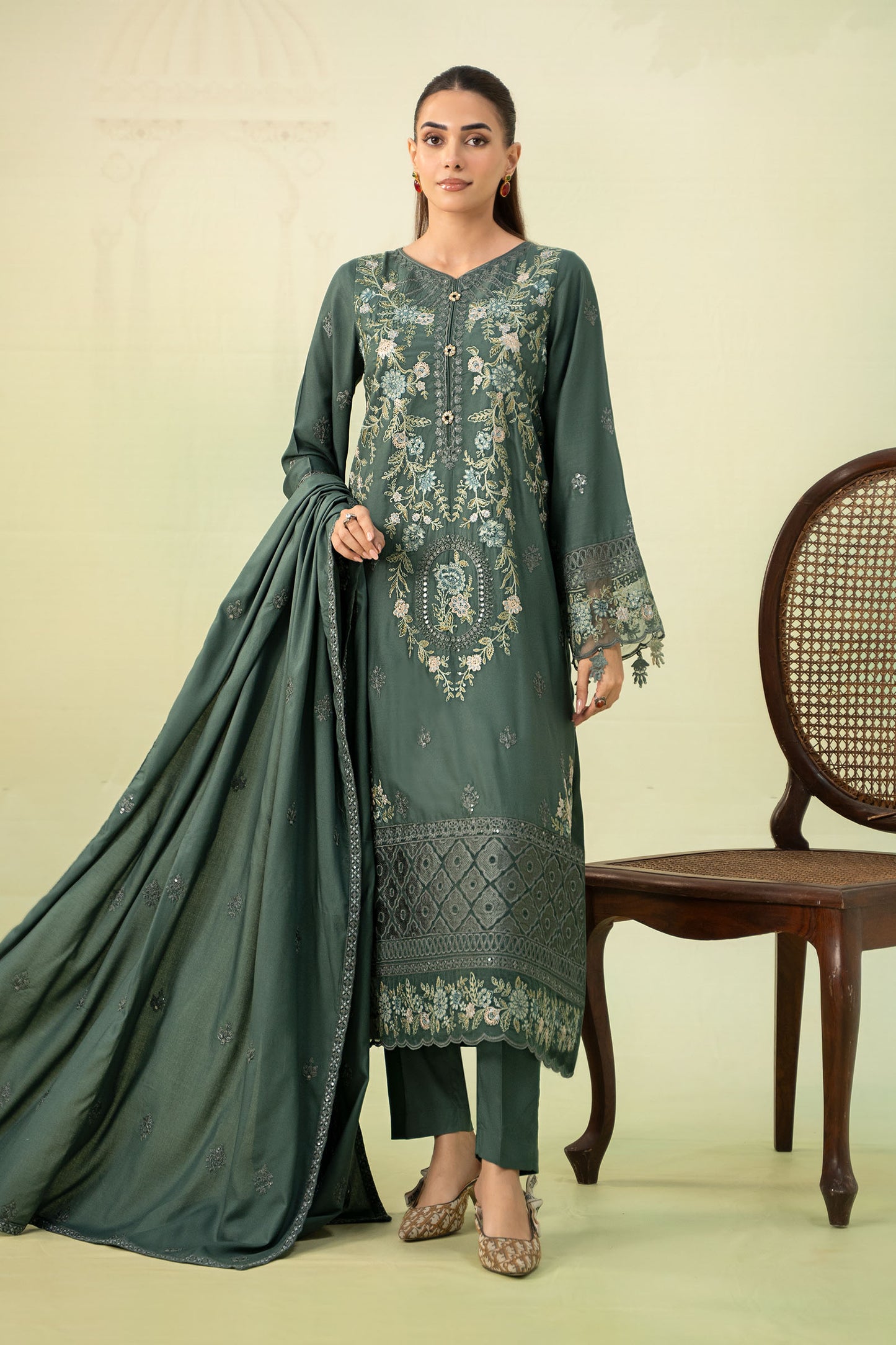 3 Piece Embroidered Linen Suit