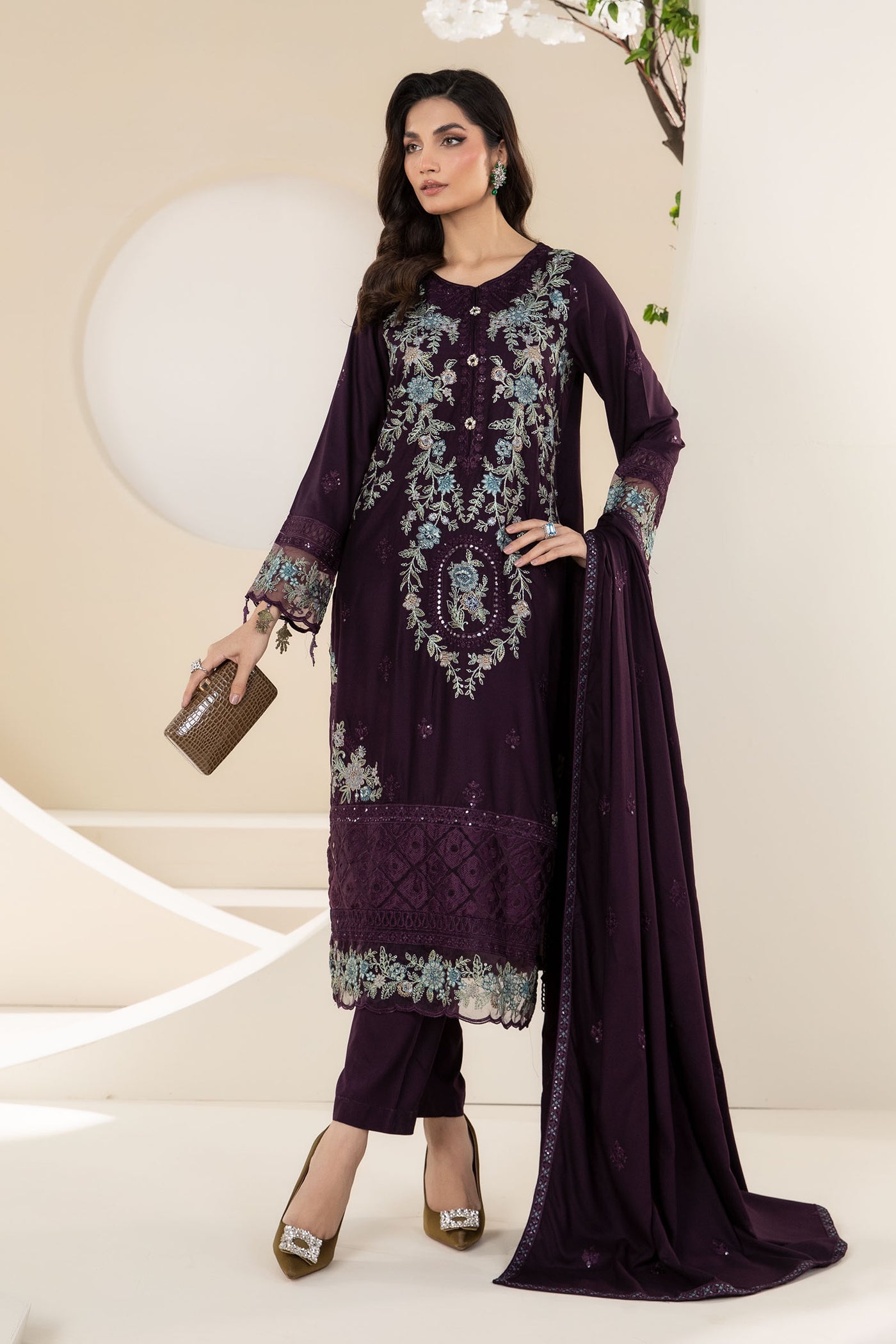 3 Piece Embroidered Linen Suit