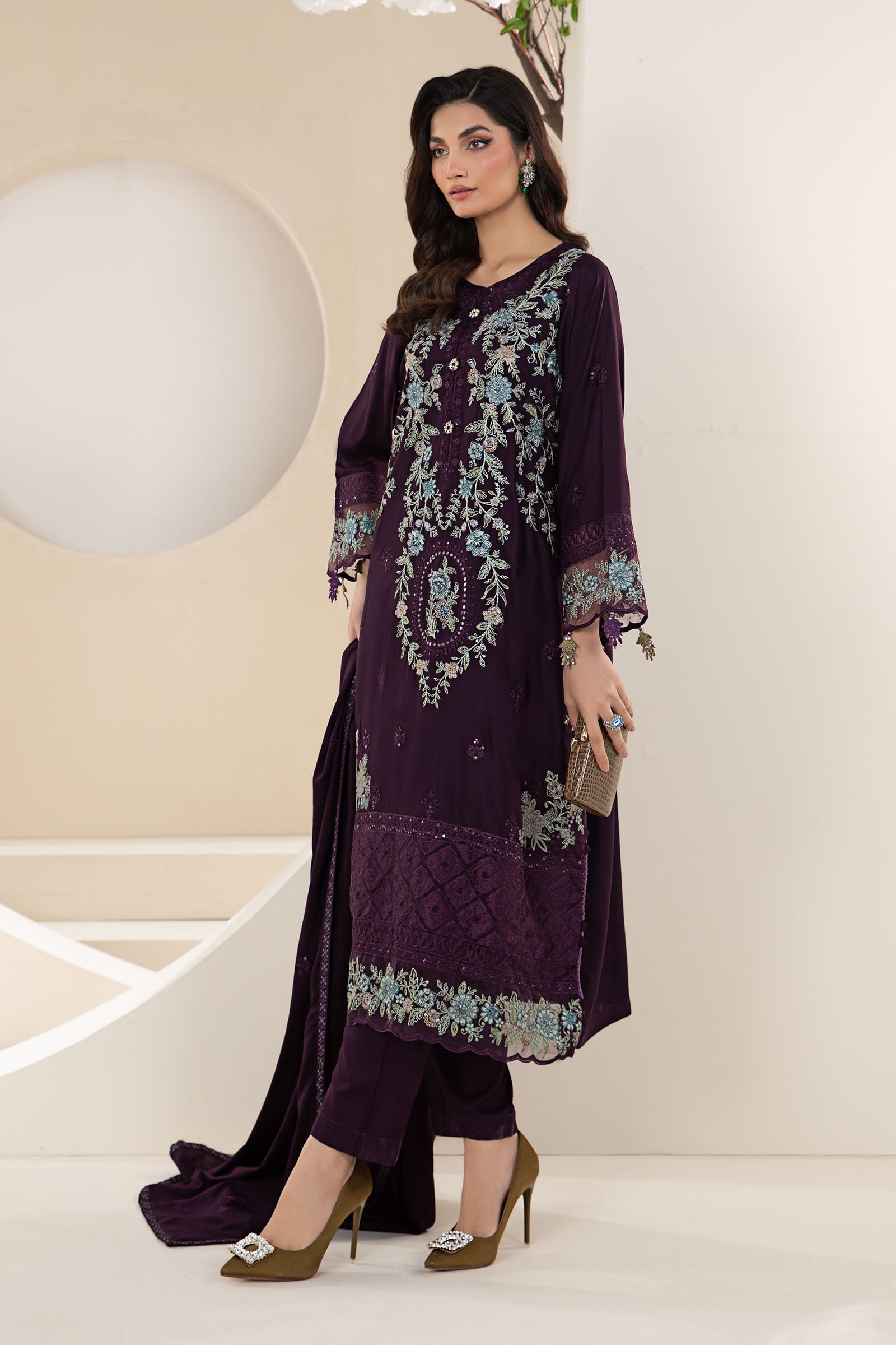 3 Piece Embroidered Linen Suit