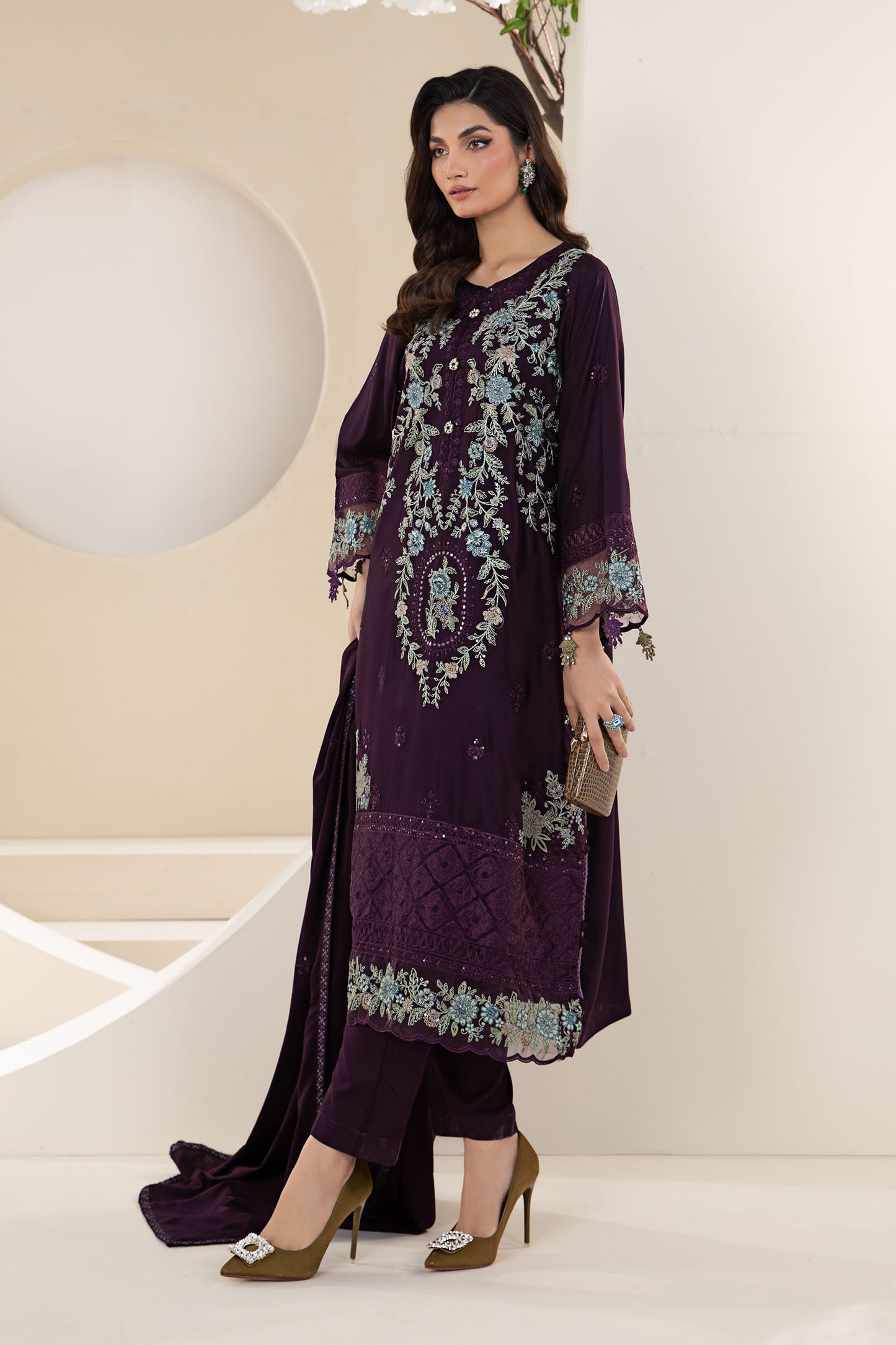 3 Piece Embroidered Linen Suit