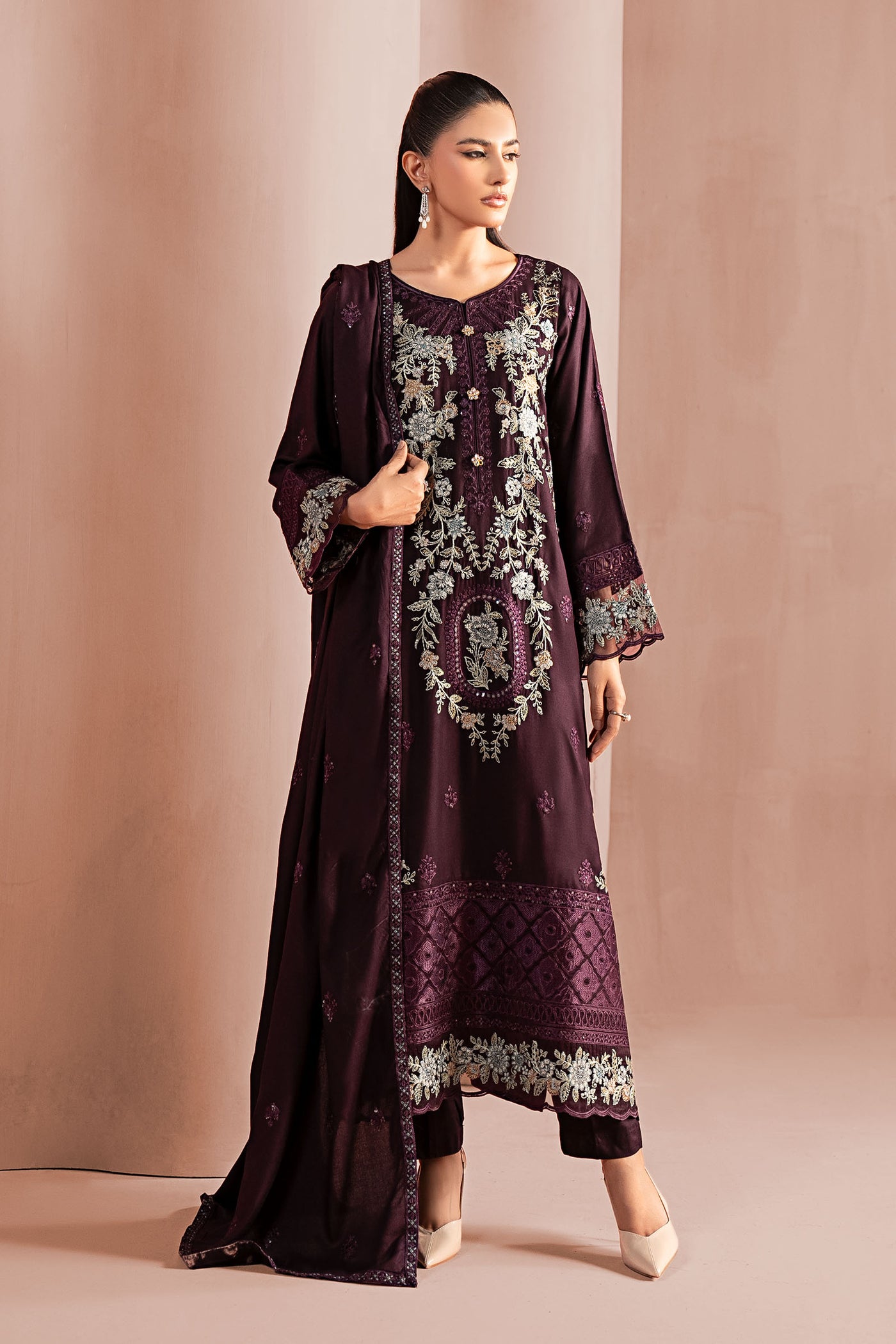 3 Piece Embroidered Linen Suit