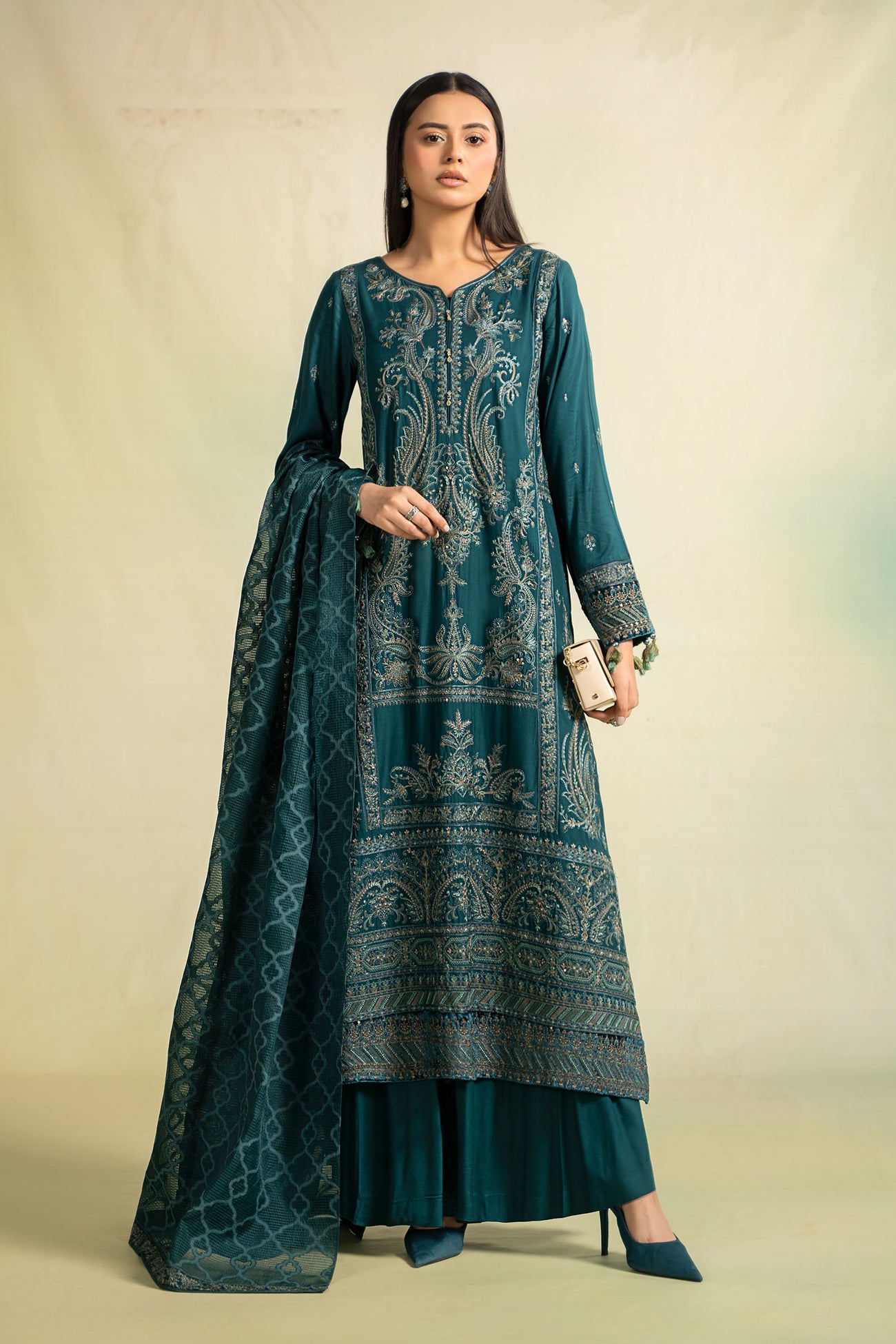 3 Piece Embroidered Linen Suit
