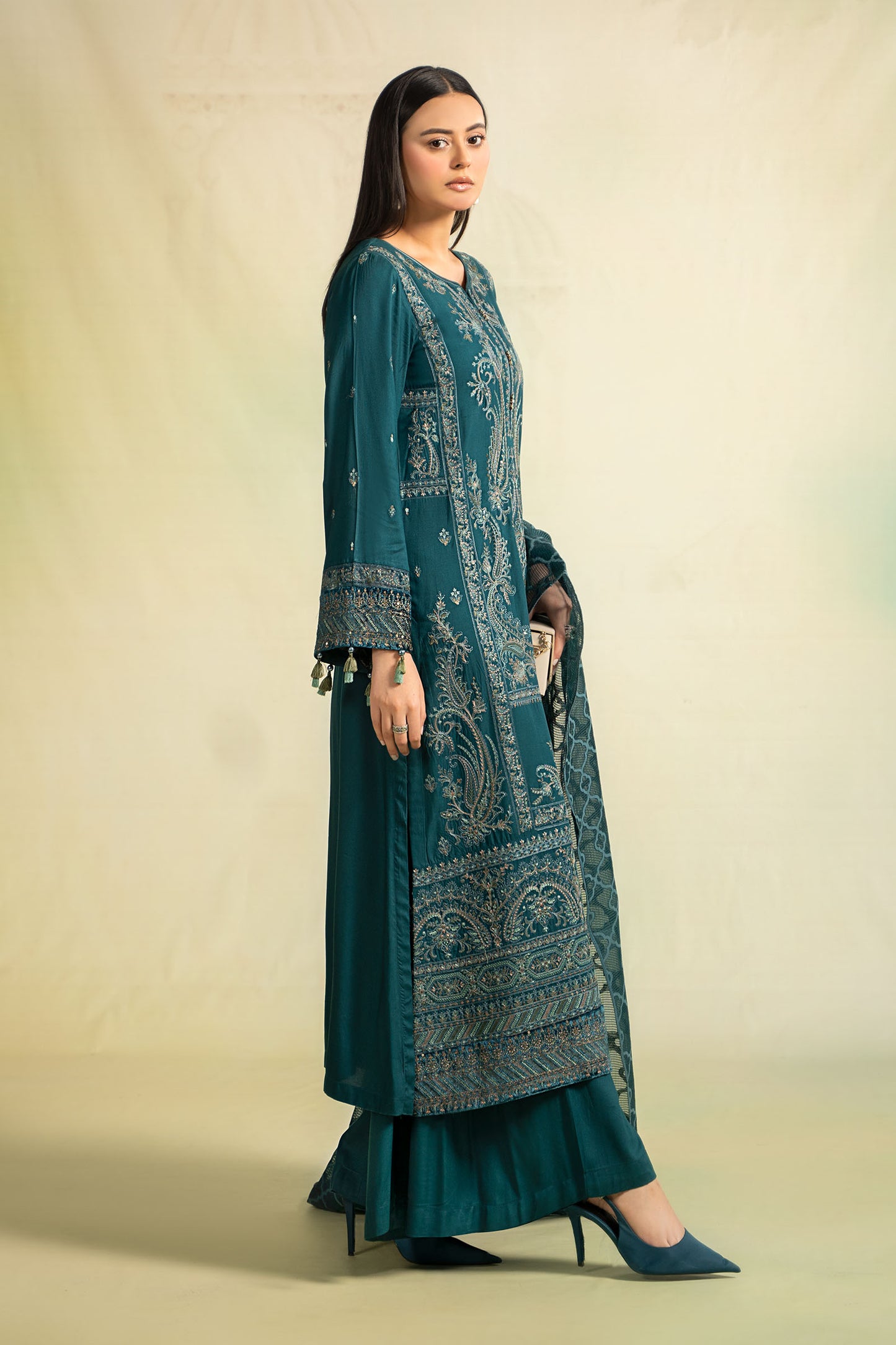 3 Piece Embroidered Linen Suit