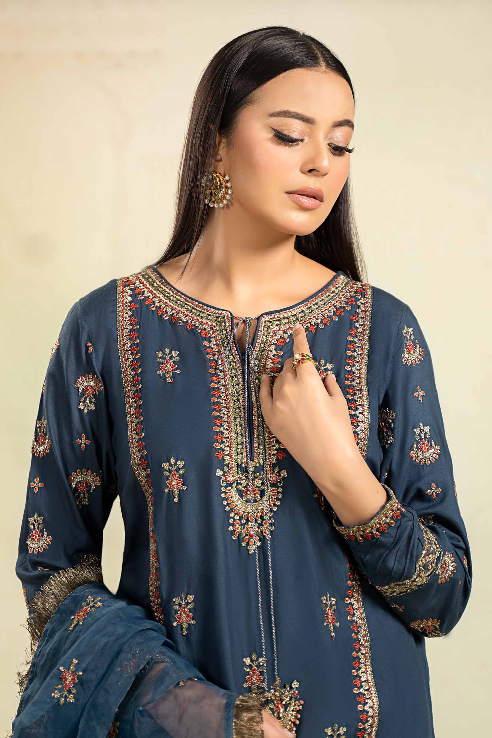 3 Piece Embroidered Linen Suit