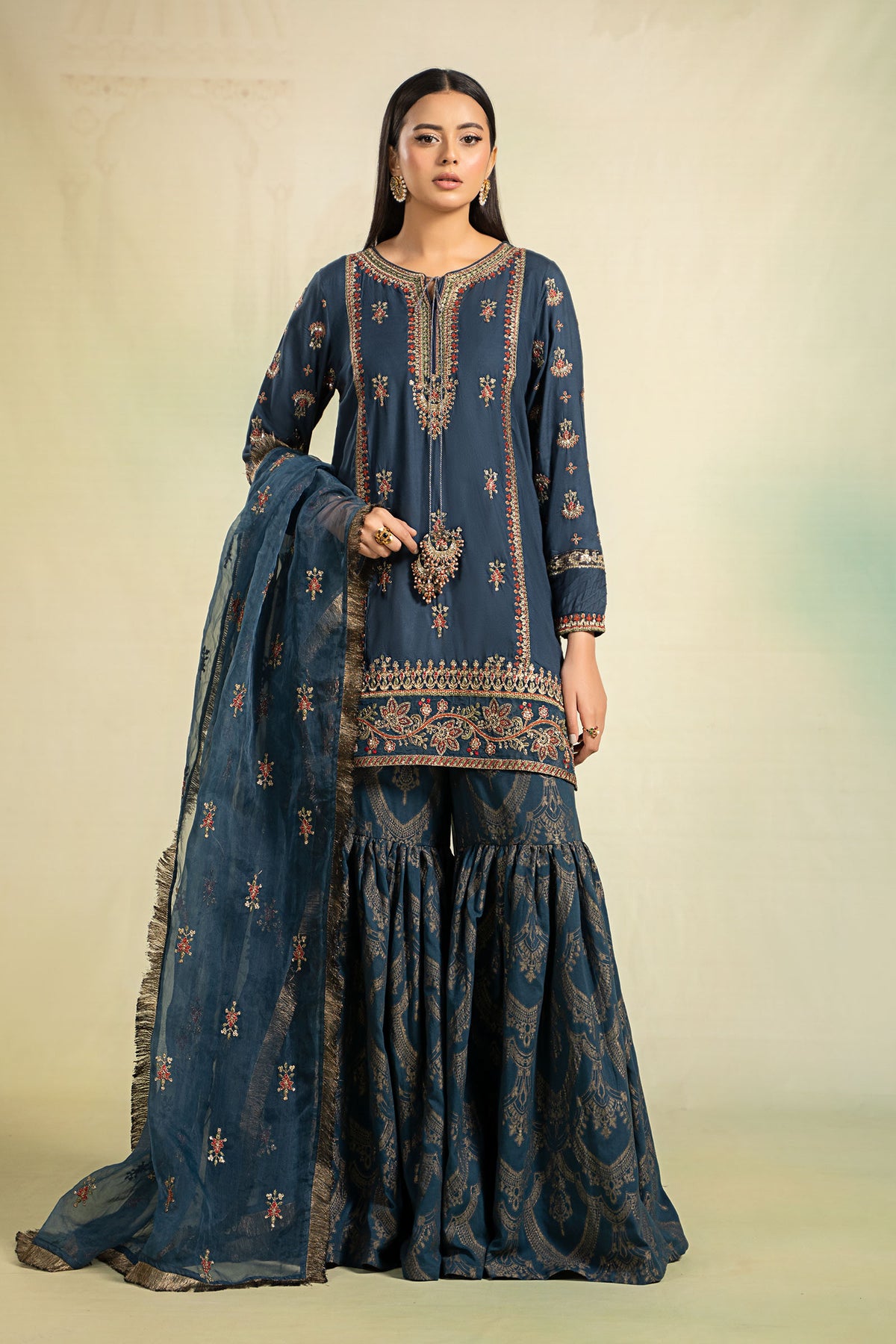 3 Piece Embroidered Linen Suit