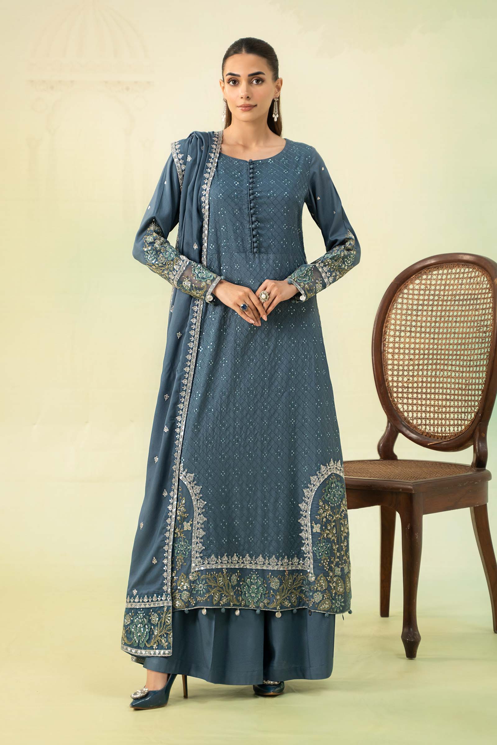 3 Piece Embroidered Linen Suit