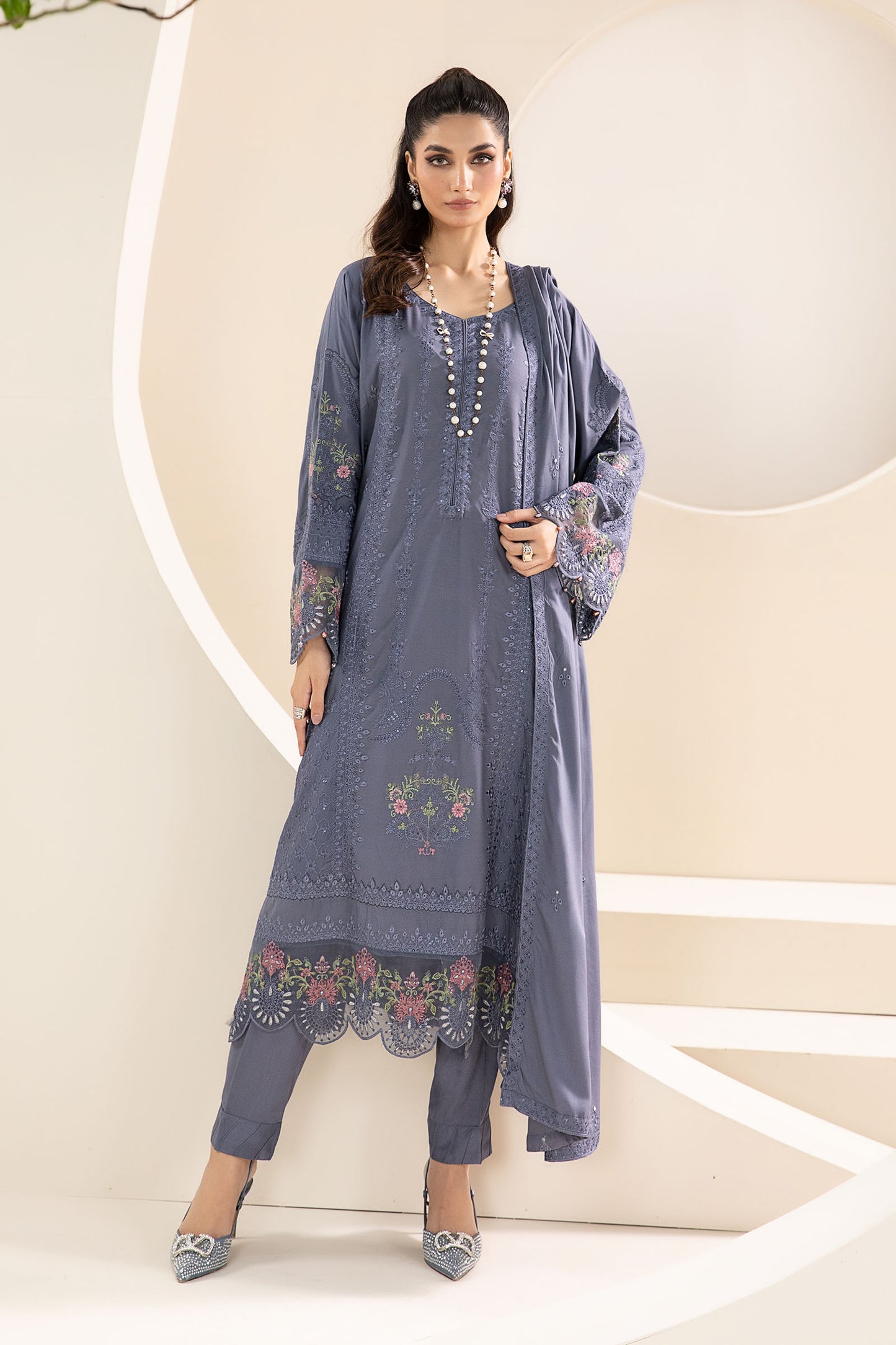 3 Piece Embroidered Linen Suit