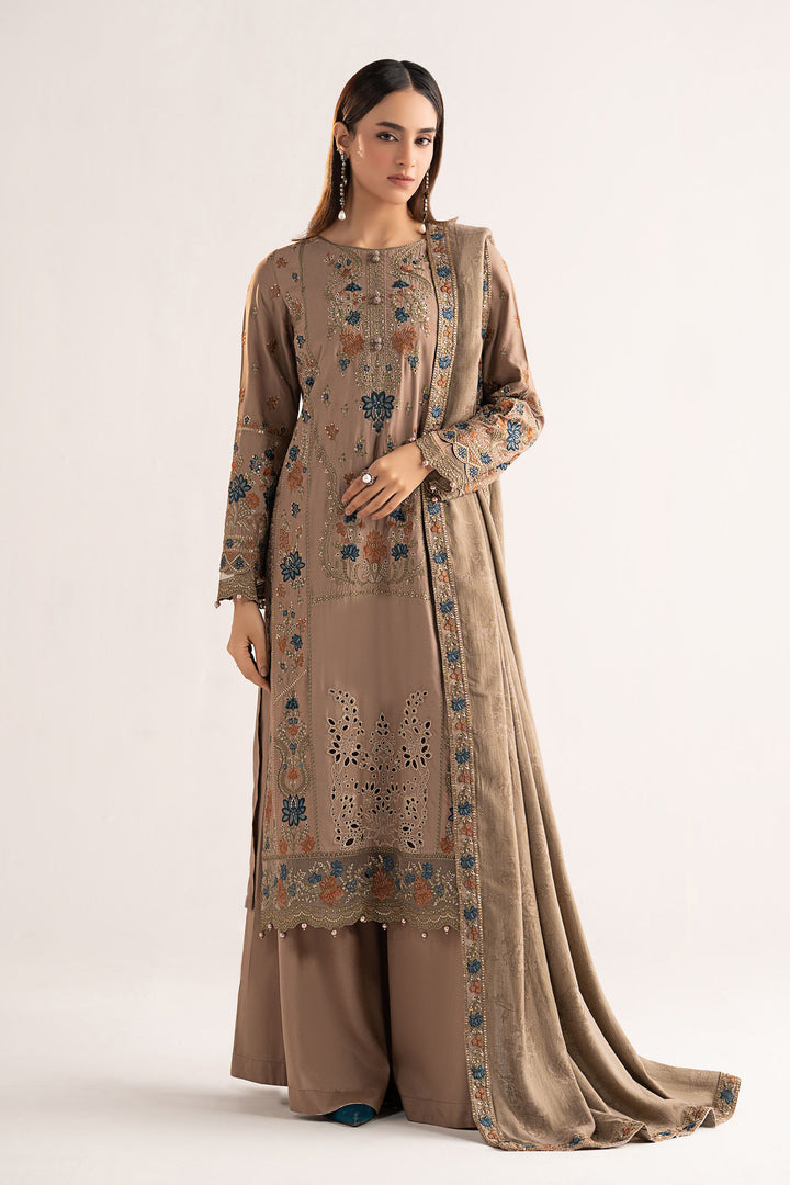 3 Piece Embroidered Linen Suit All Products DWW2502-ESM-COF