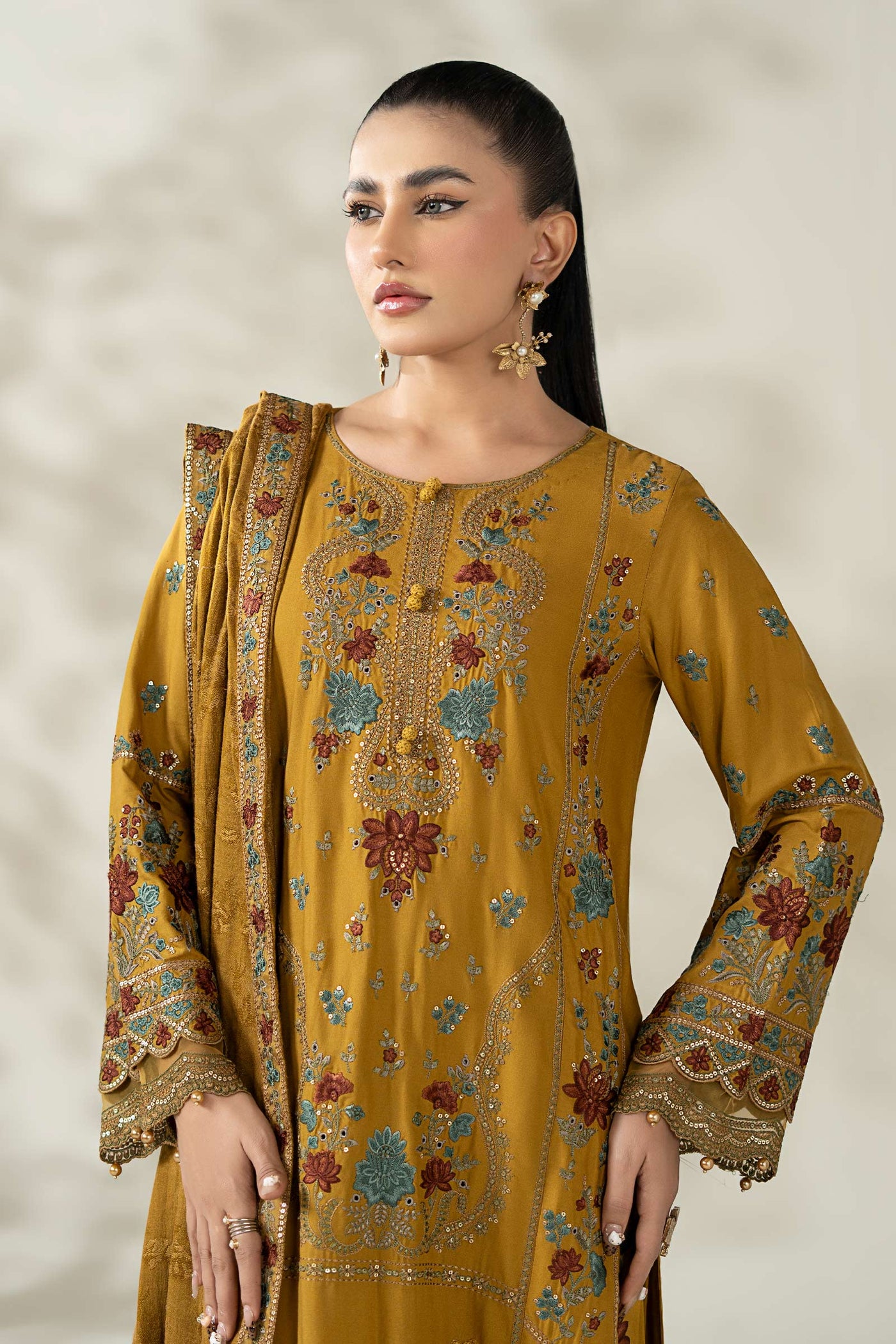3 Piece Embroidered Linen Suit