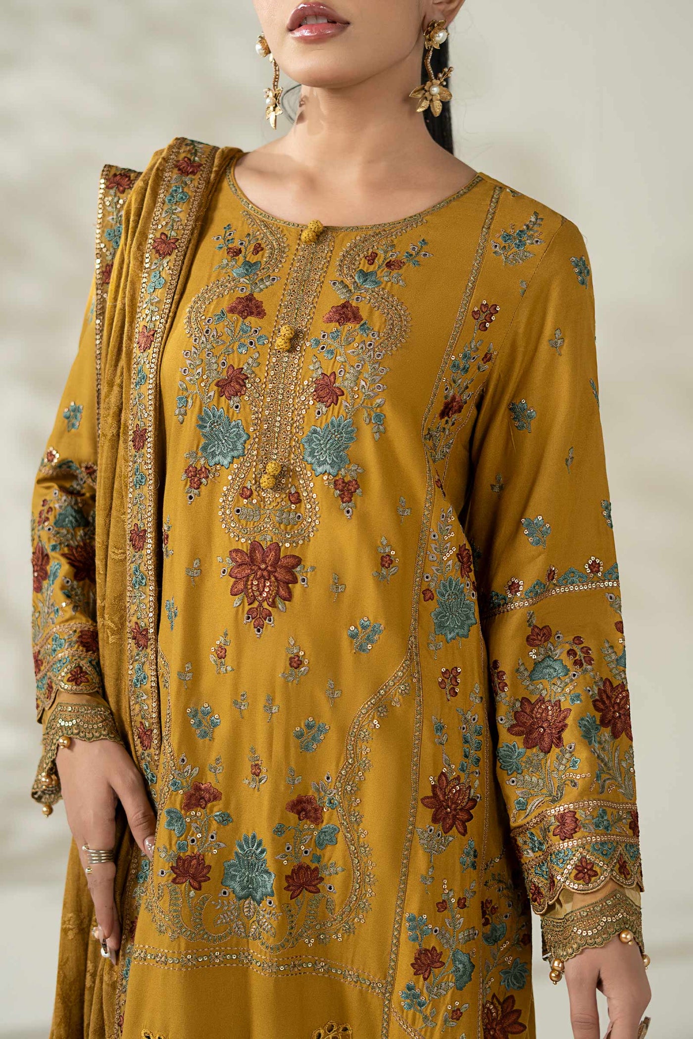 3 Piece Embroidered Linen Suit