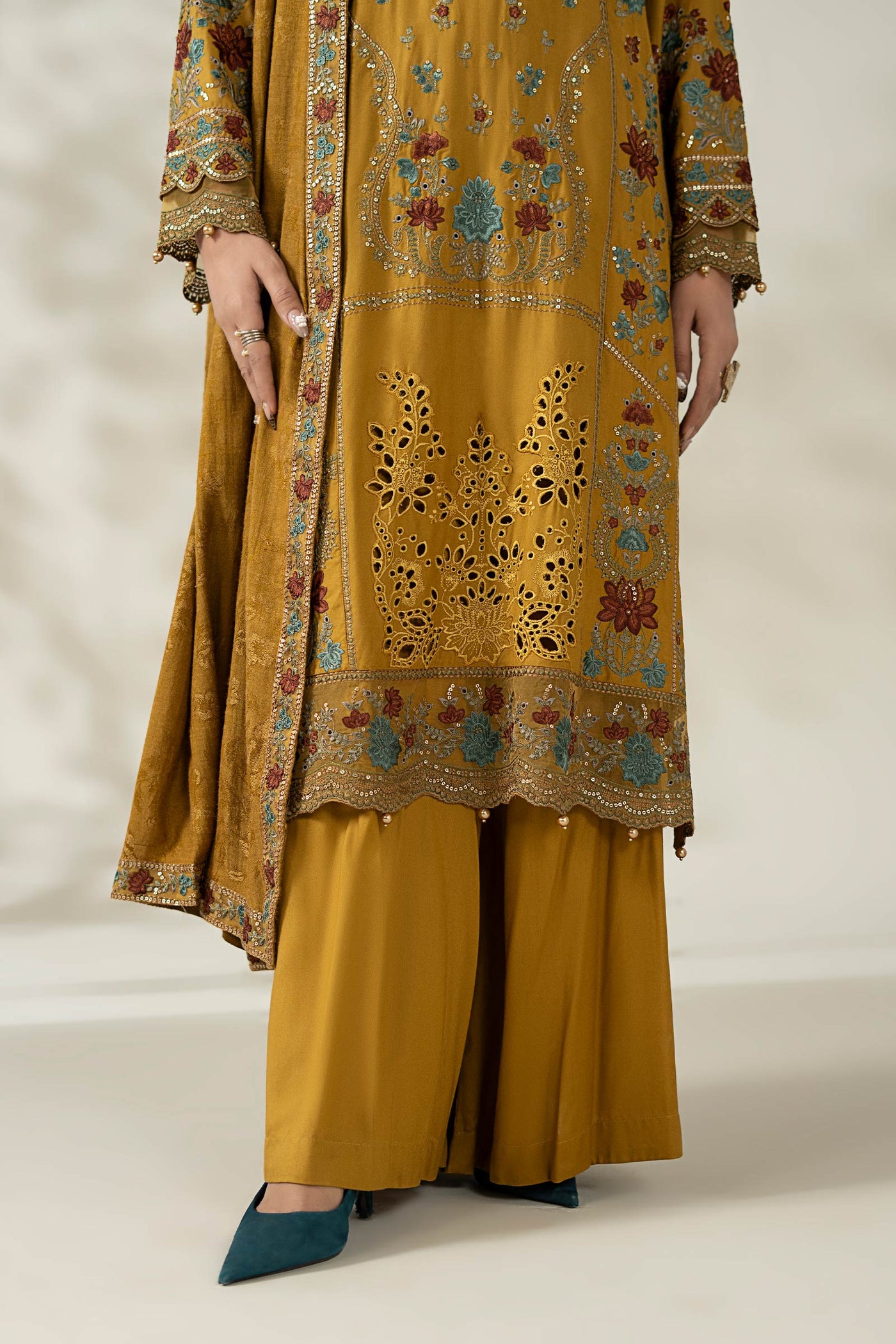 3 Piece Embroidered Linen Suit