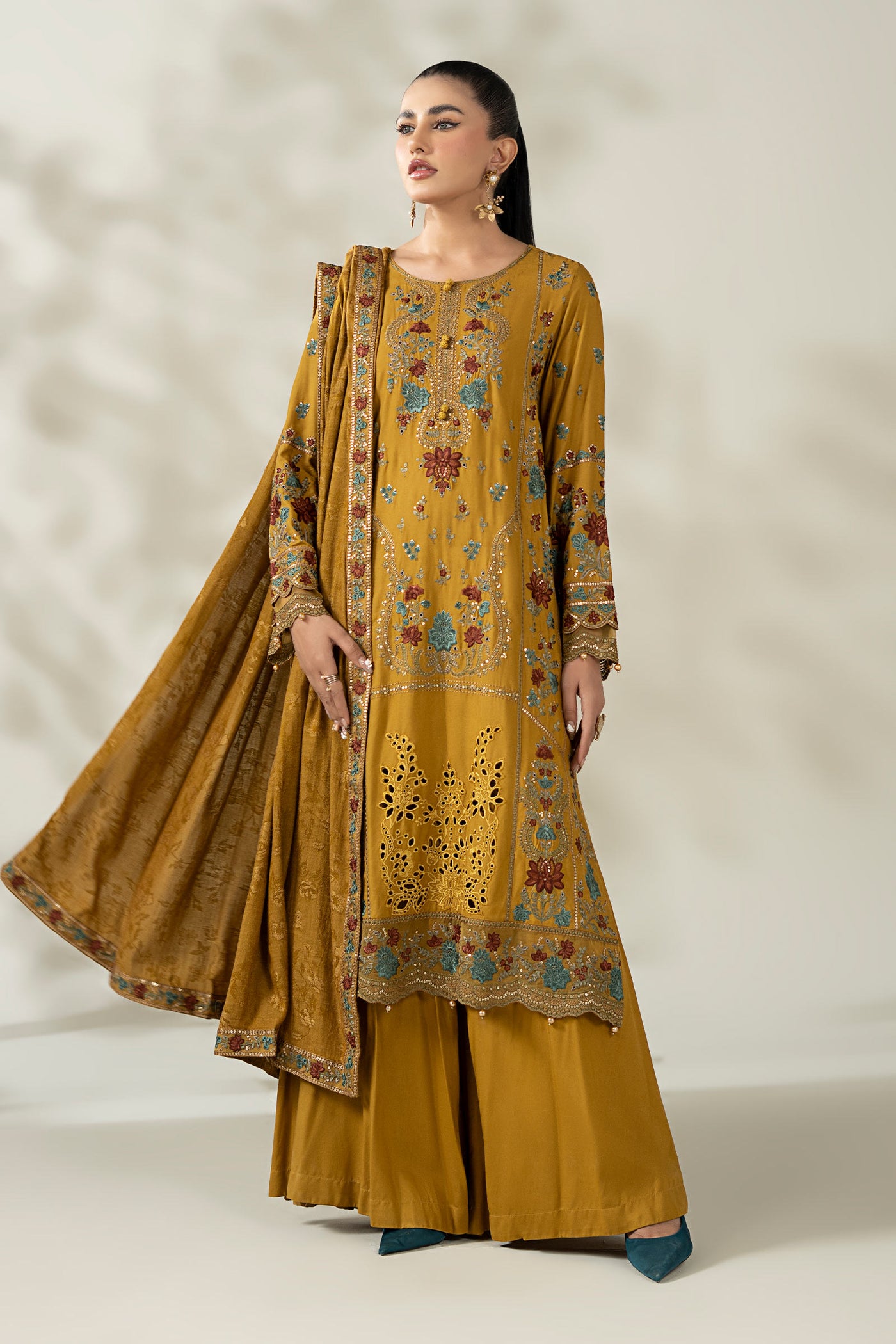 3 Piece Embroidered Linen Suit