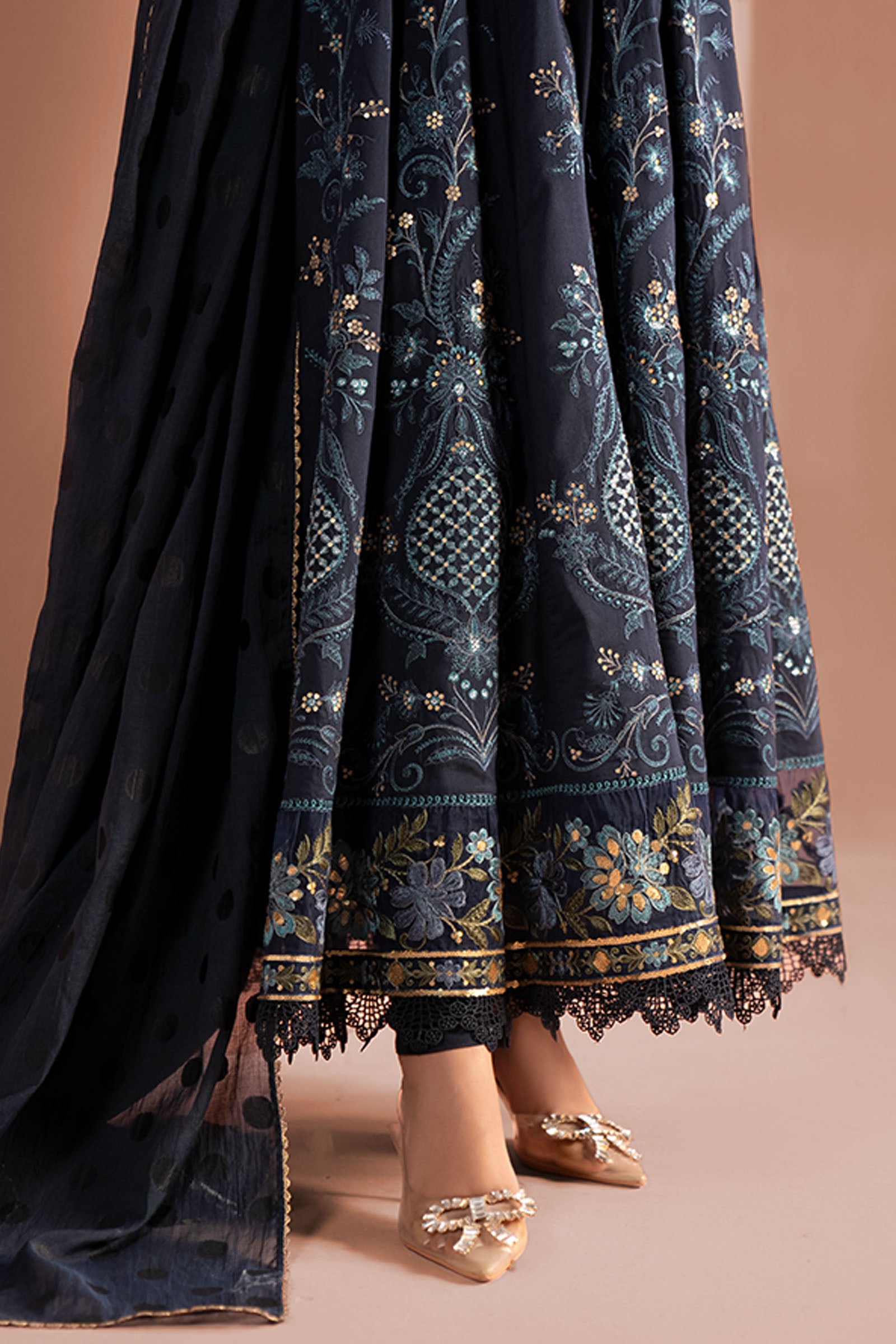 3 Piece Embroidered Staple Raw Silk Suit