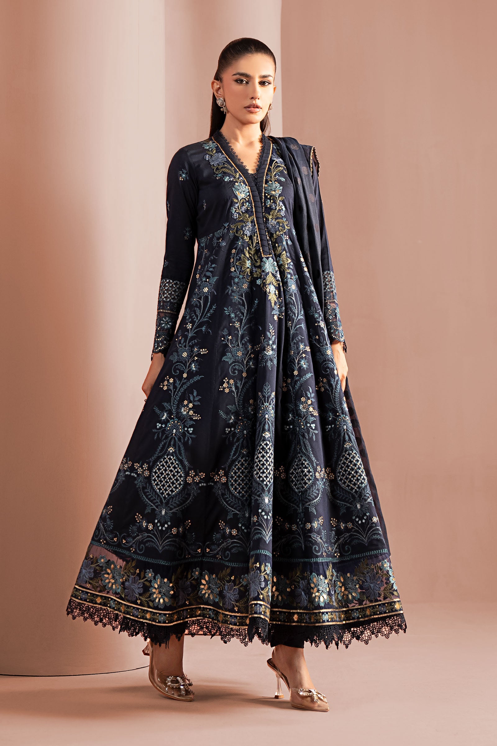 3 Piece Embroidered Staple Raw Silk Suit