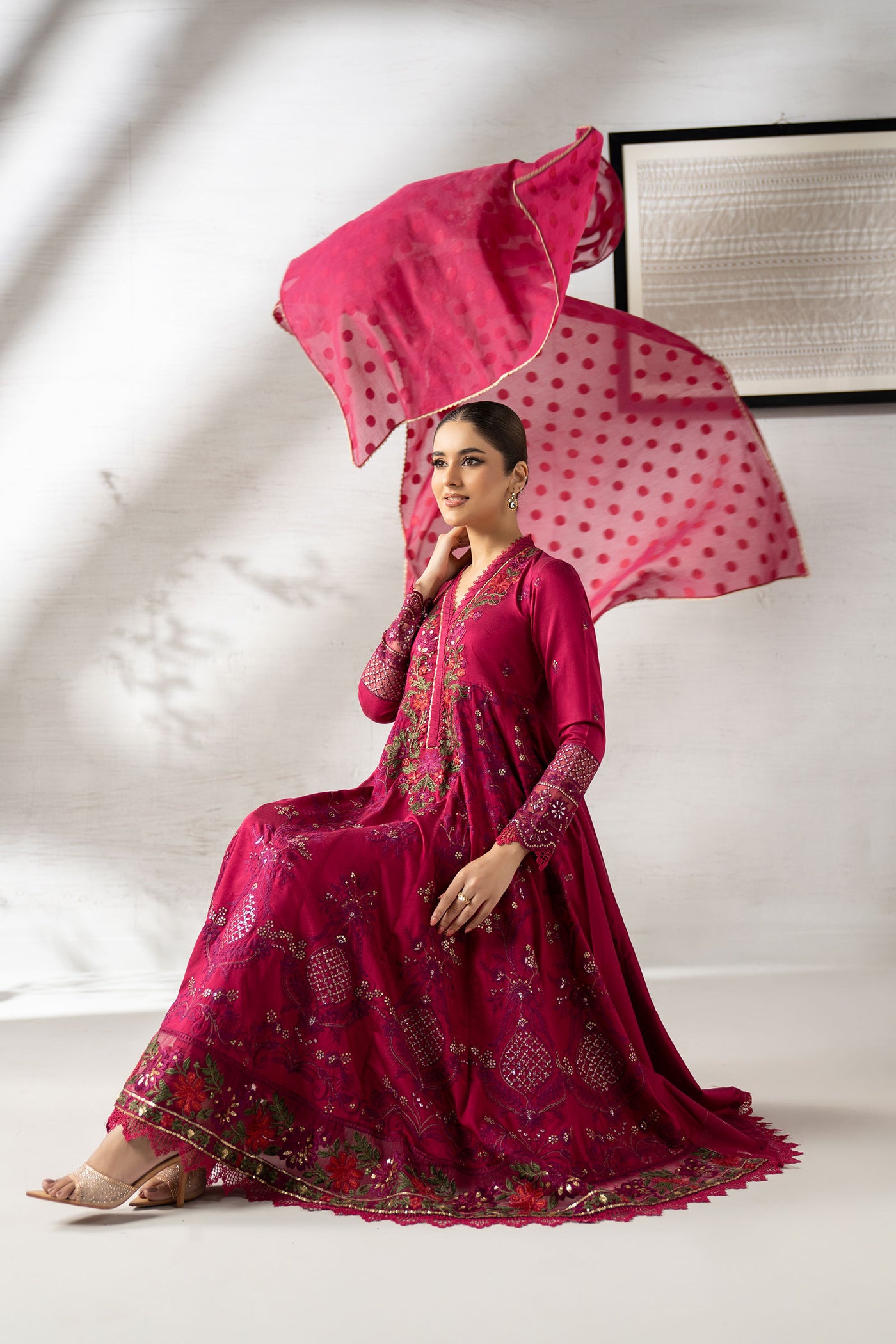 3 Piece Embroidered Staple Raw Silk Suit