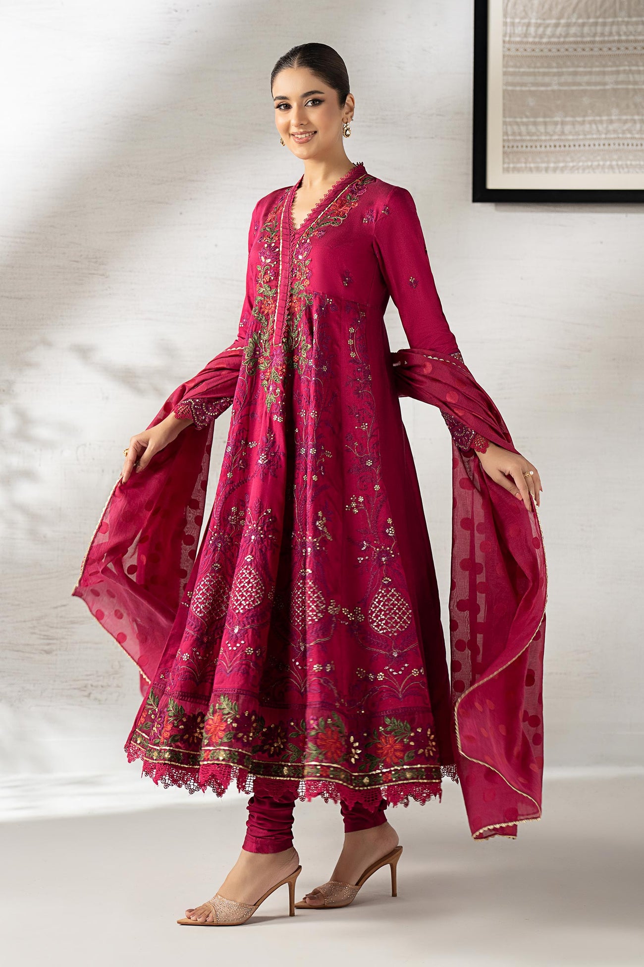 3 Piece Embroidered Staple Raw Silk Suit