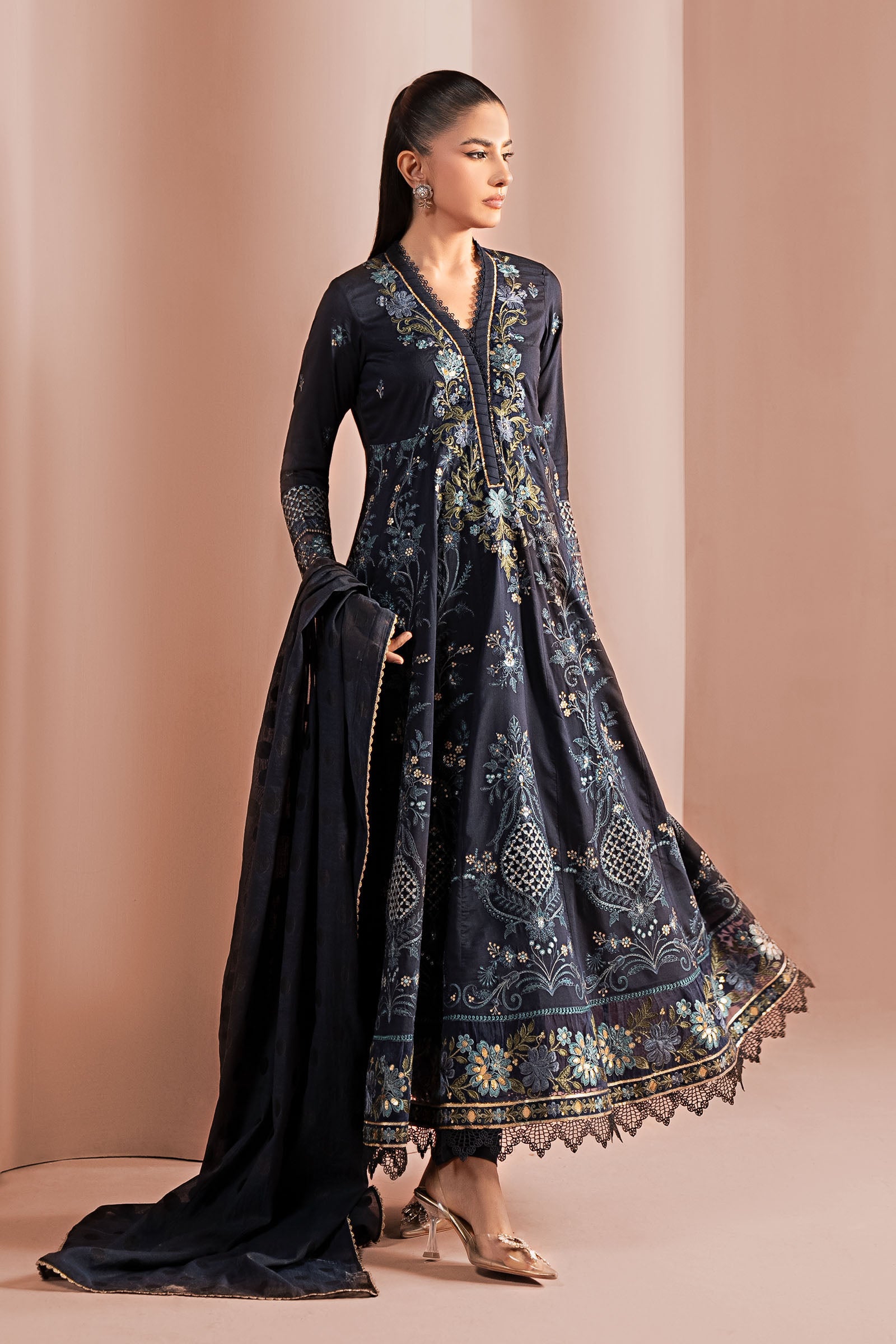 3 Piece Embroidered Staple Raw Silk Suit