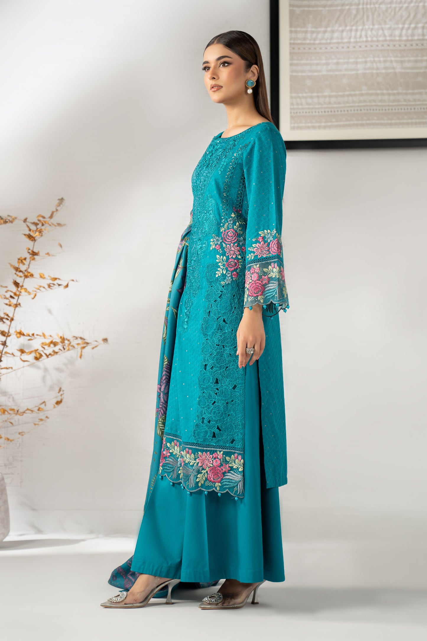 3 Piece Embroidered Viscose Suit