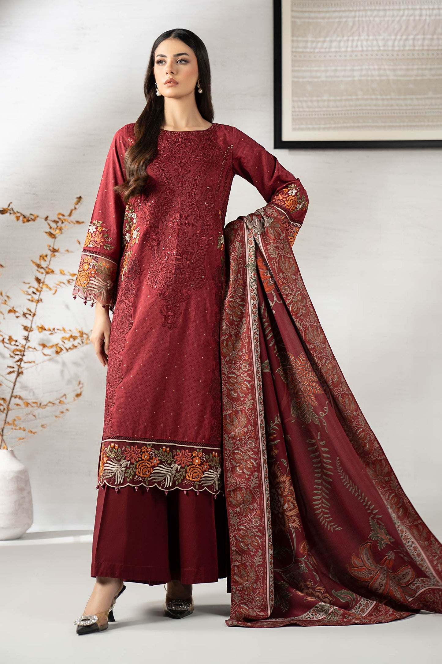 3 Piece Embroidered Viscose Suit