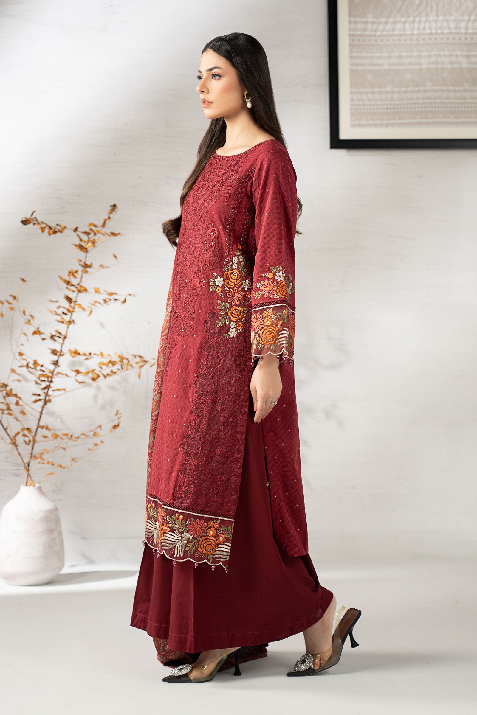3 Piece Embroidered Viscose Suit