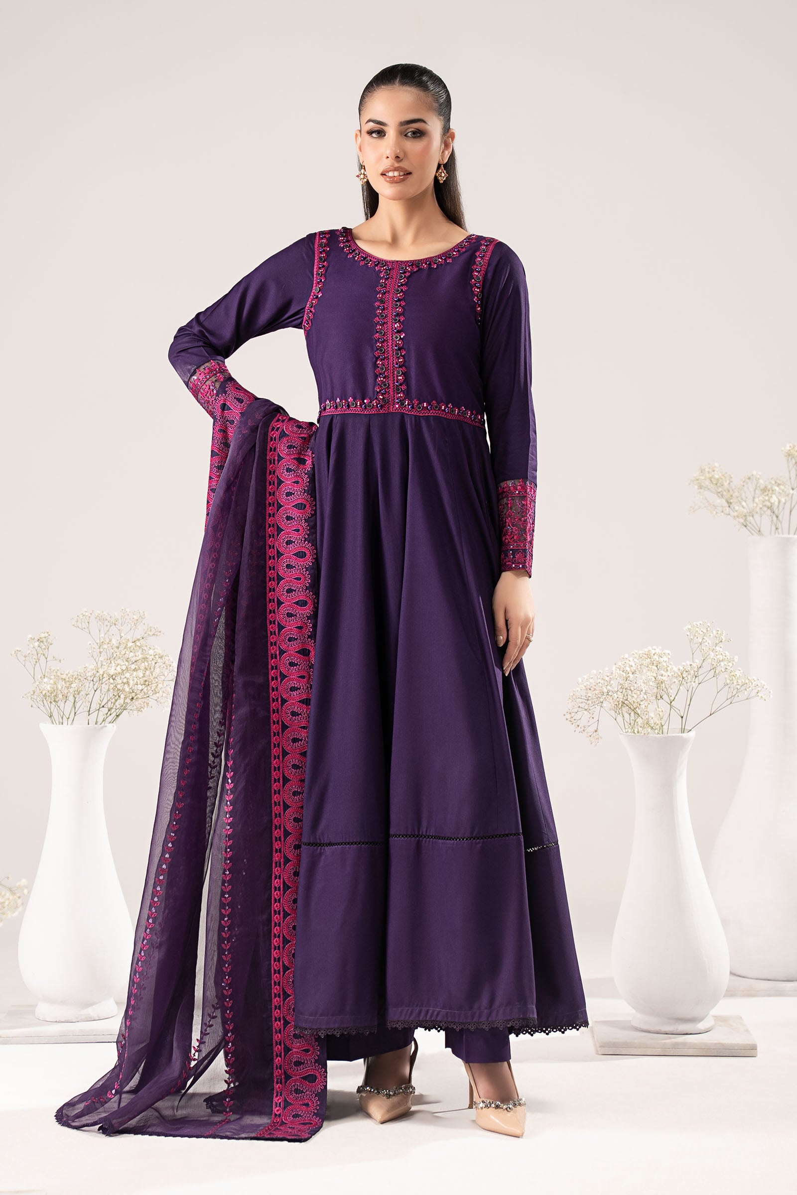 3 Piece Embroidered Linen Suit