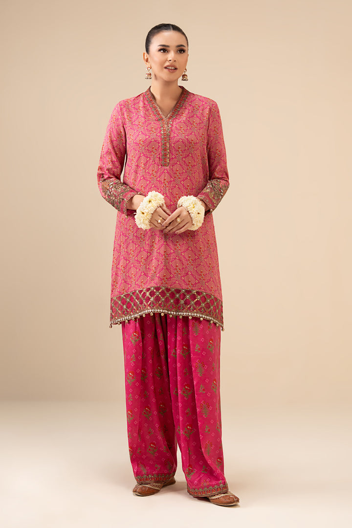 2 Piece Embroidered Raw Silk Suit All Products DWW2511-ESM-PNK