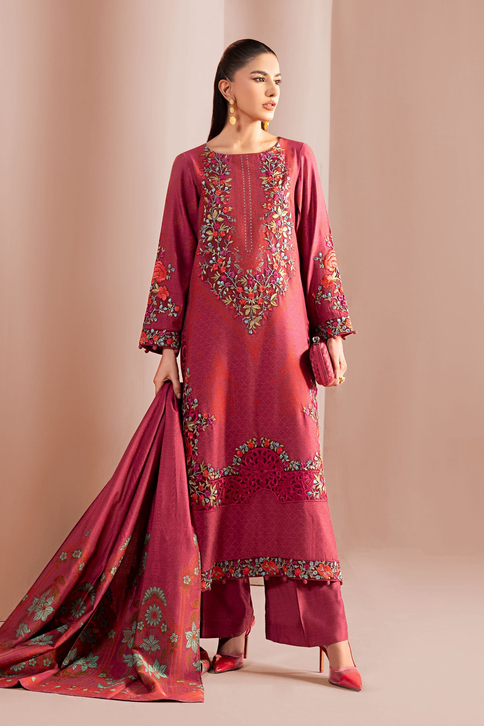 3 Piece Embroidered Jacquard Suit
