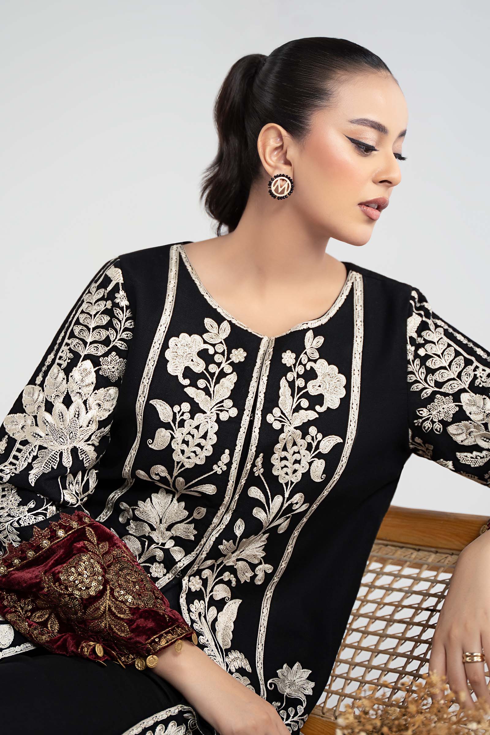 3 Piece Embroidered Cotton Dobby Suit