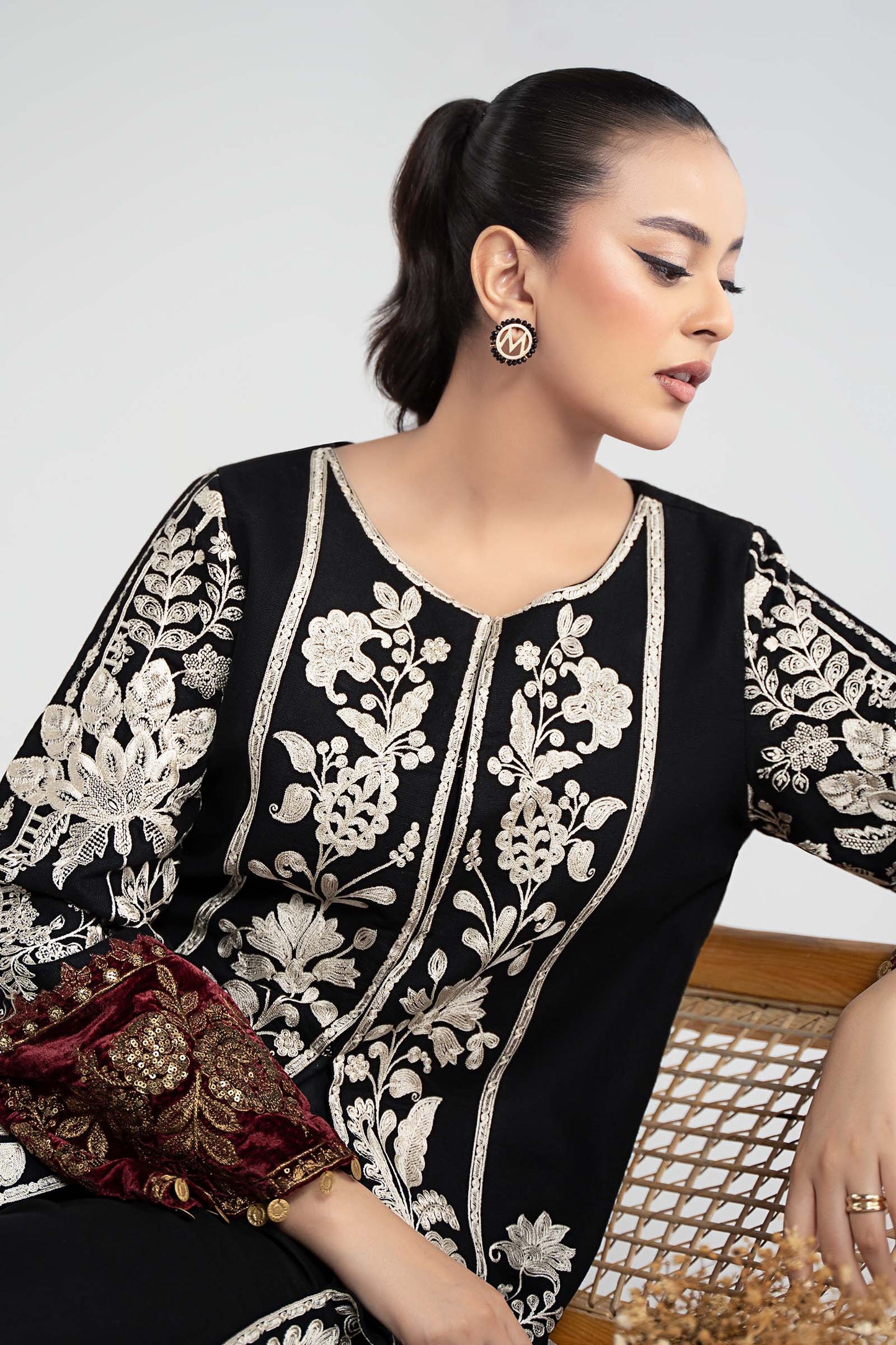 3 Piece Embroidered Cotton Dobby Suit