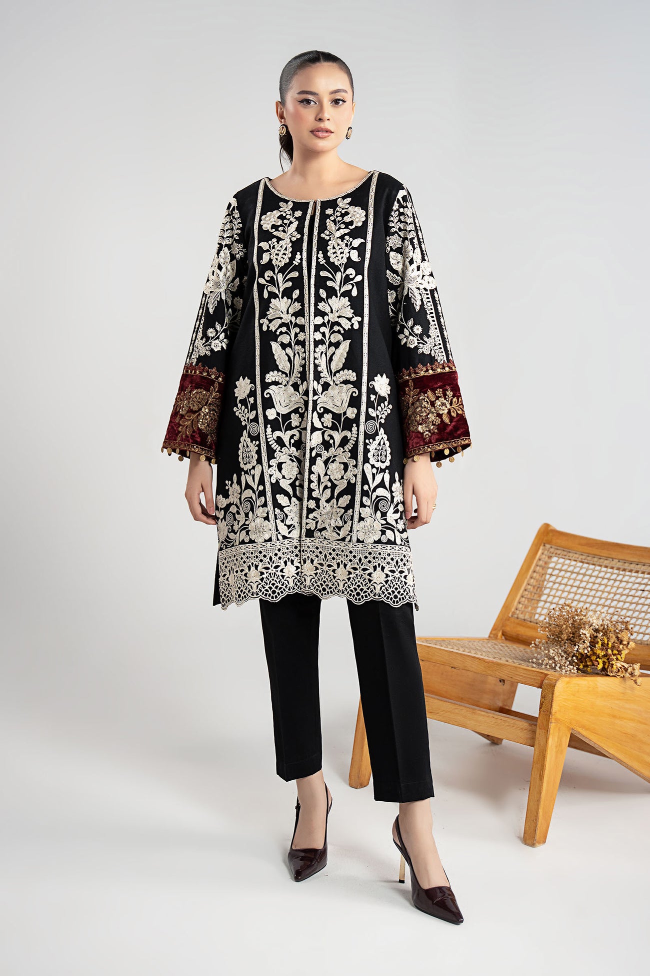 3 Piece Embroidered Cotton Dobby Suit