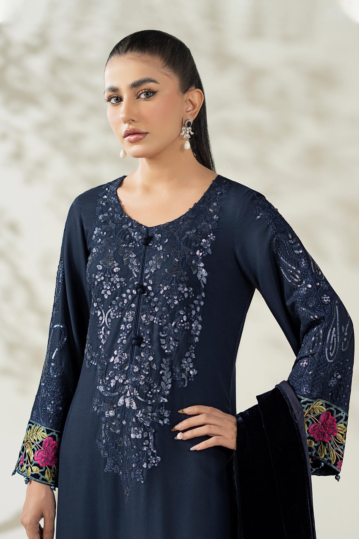 3 Piece Embroidered Linen Suit