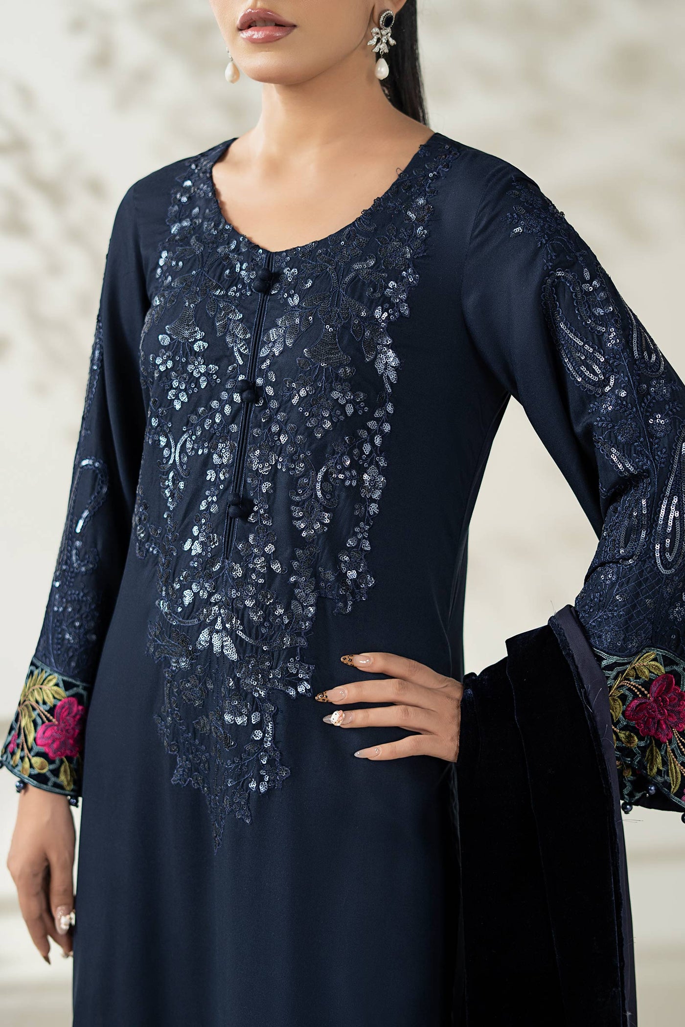 3 Piece Embroidered Linen Suit