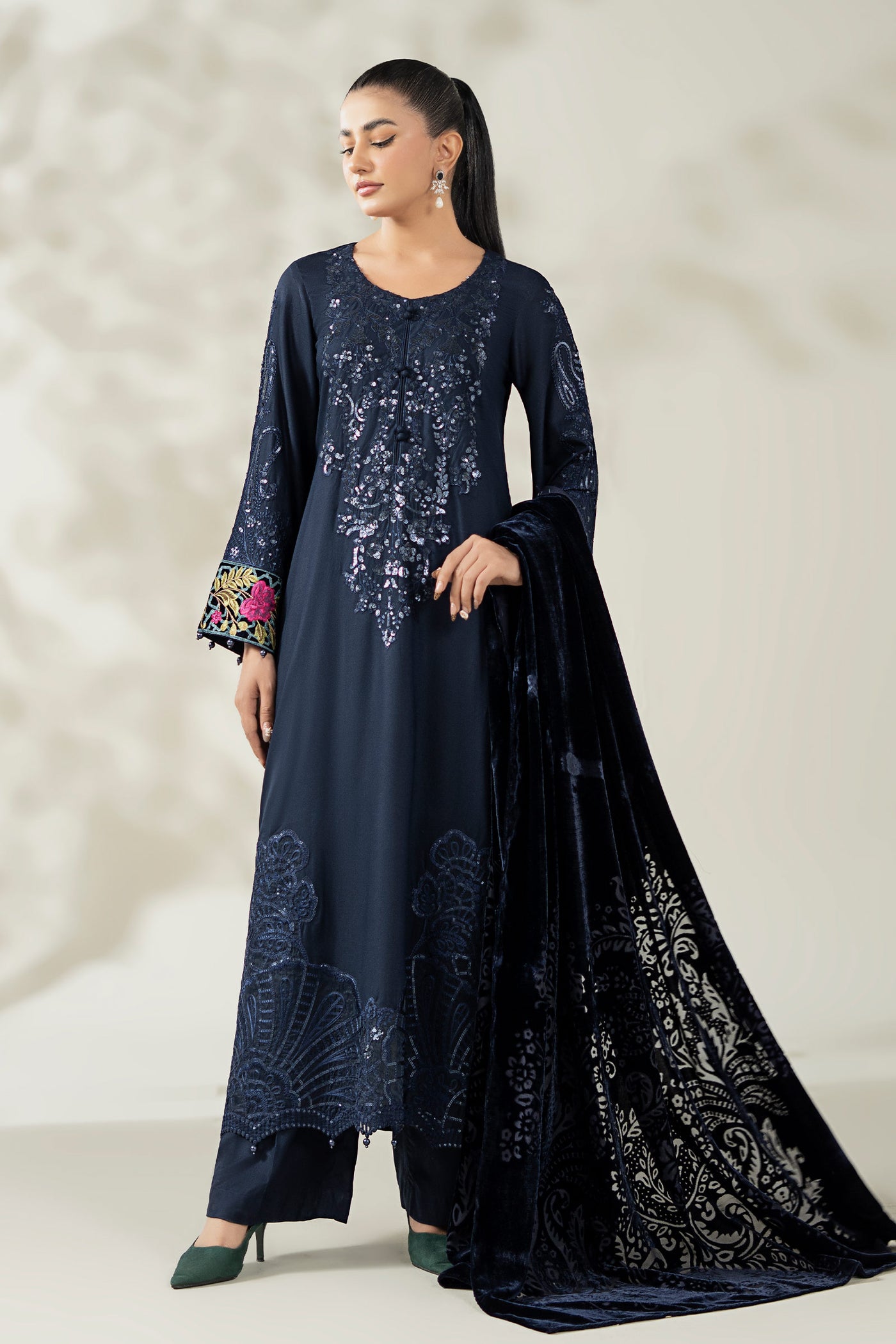 3 Piece Embroidered Linen Suit