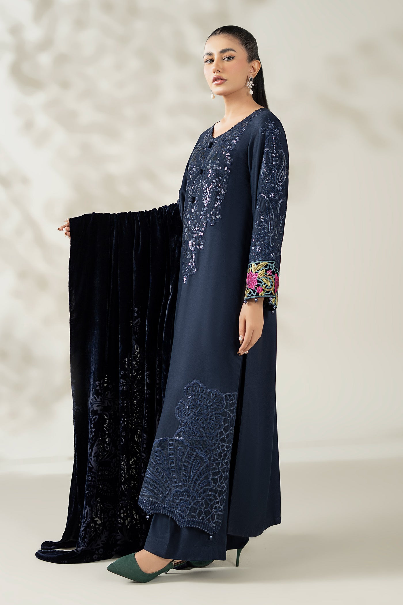 3 Piece Embroidered Linen Suit