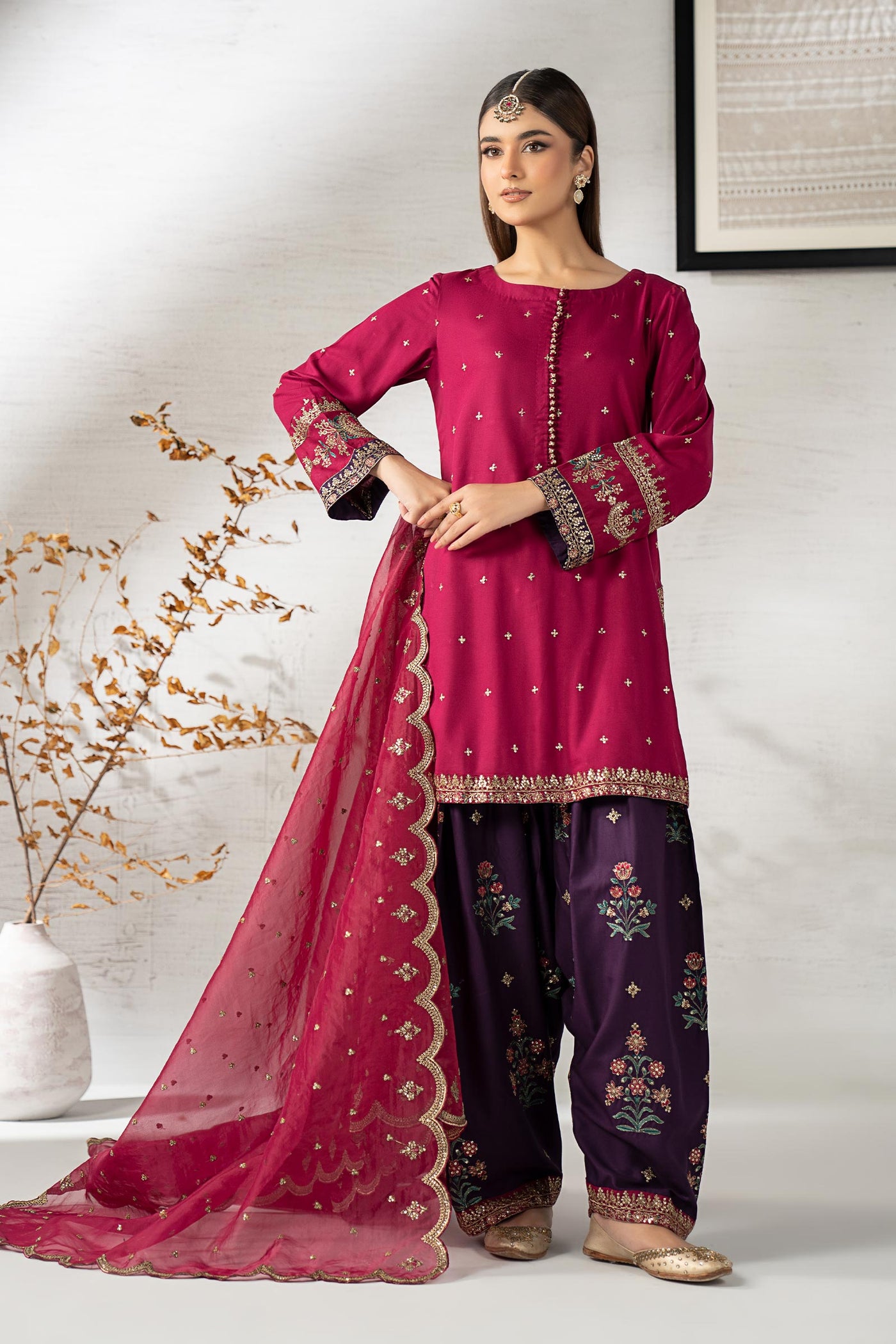 3 Piece Embroidered Linen Suit