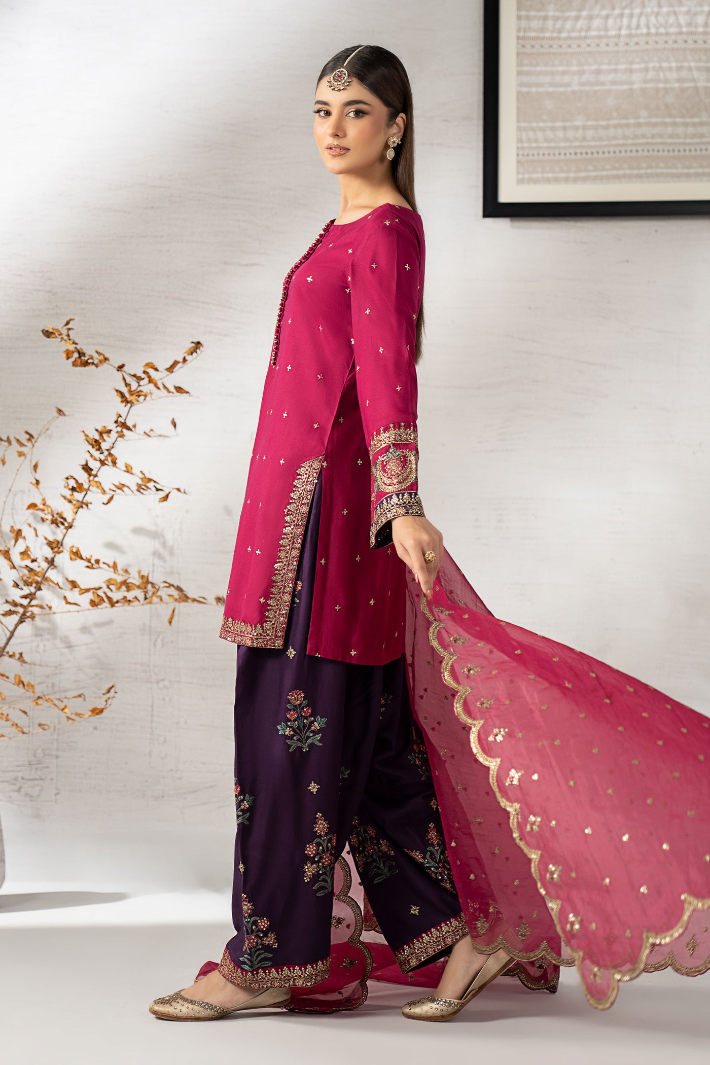 3 Piece Embroidered Linen Suit