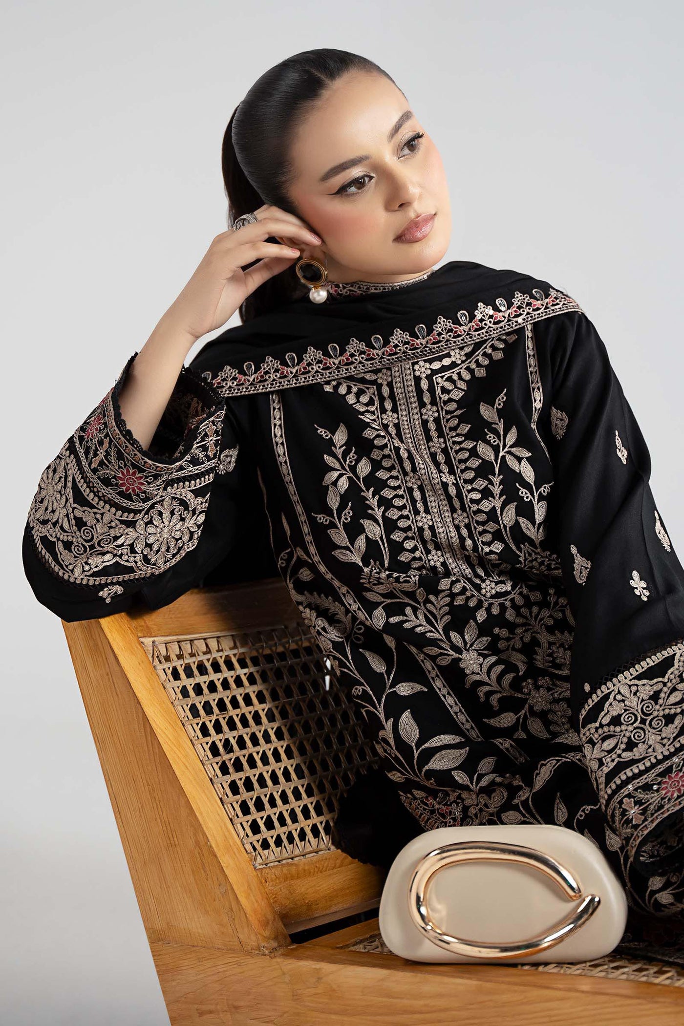 3 Piece Embroidered Linen Suit