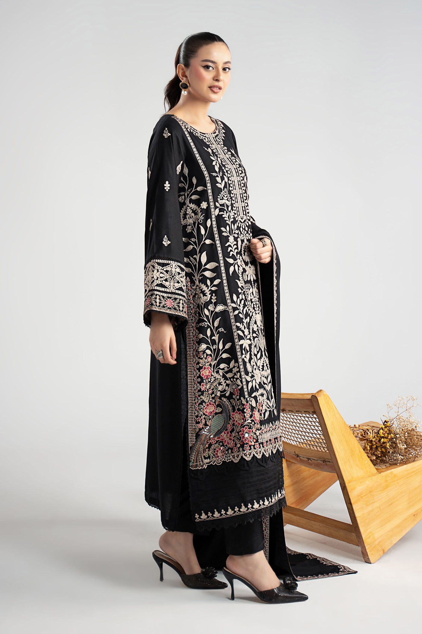 3 Piece Embroidered Linen Suit