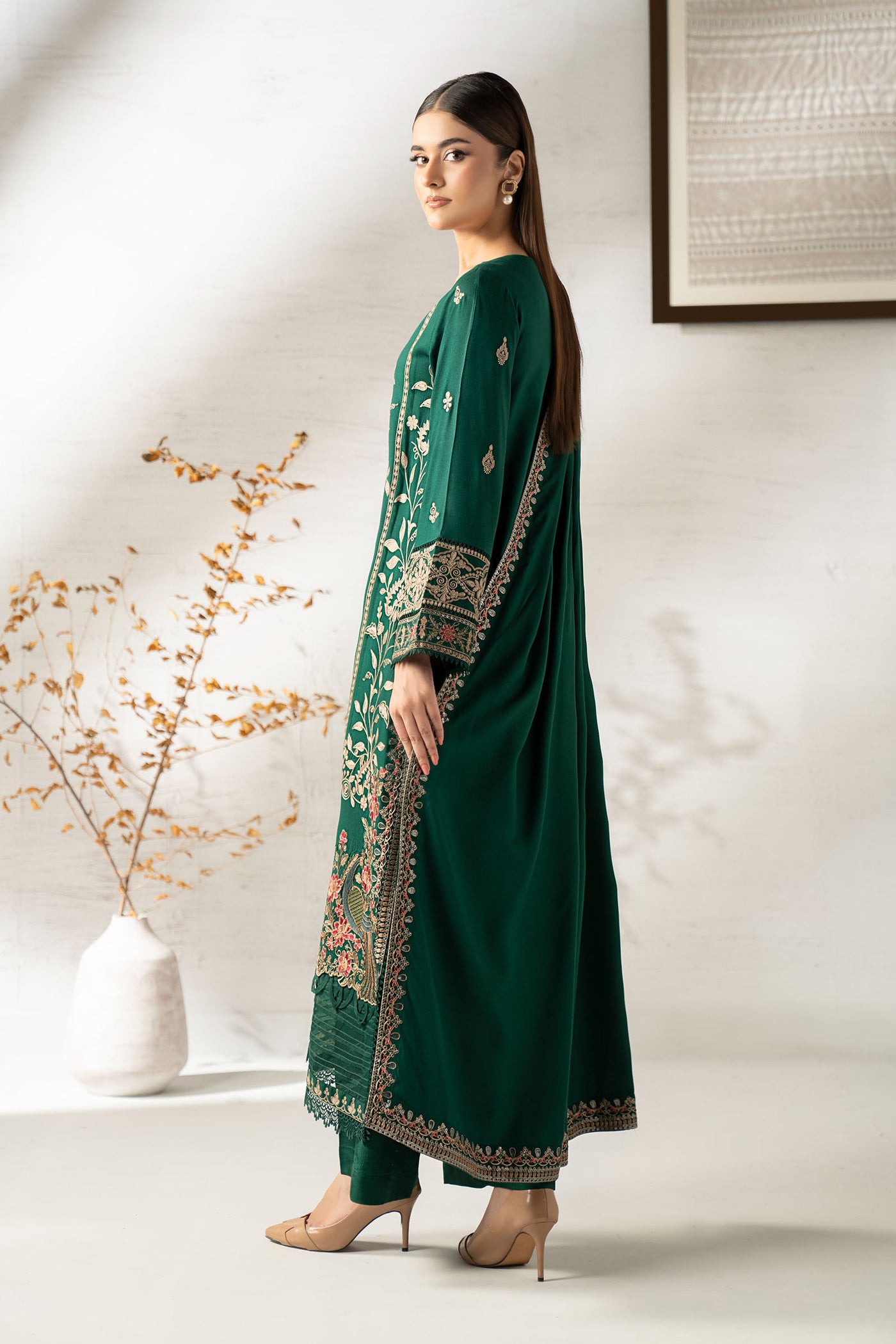3 Piece Embroidered Linen Suit