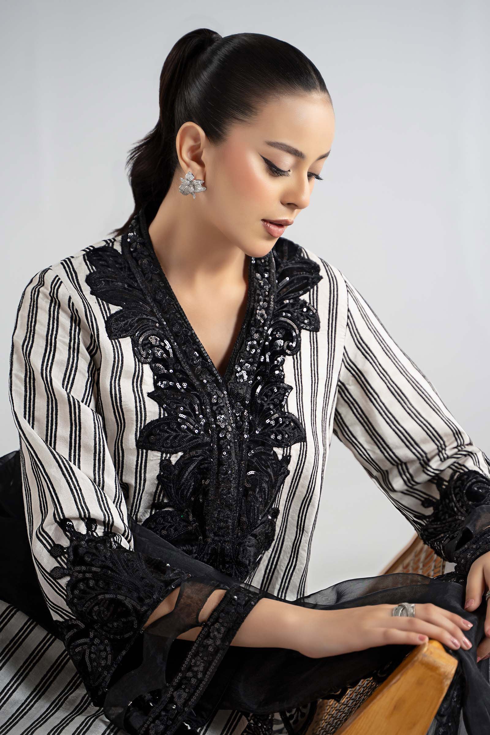 3 Piece Embroidered Cotton Velvet Suit